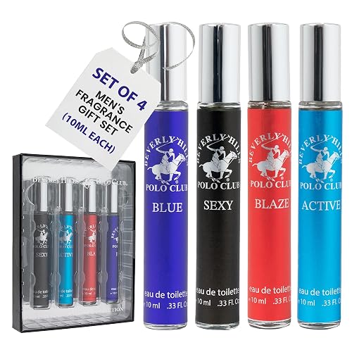 Beverly Hills Polo Club EDT Pen Spray Collection - Set of 4 Men's Fragrance Gift Set - Active, Sexy, Blaze and Blue Scent - Long-Lasting Beauty & Personal Care Beverly Hills Polo Club