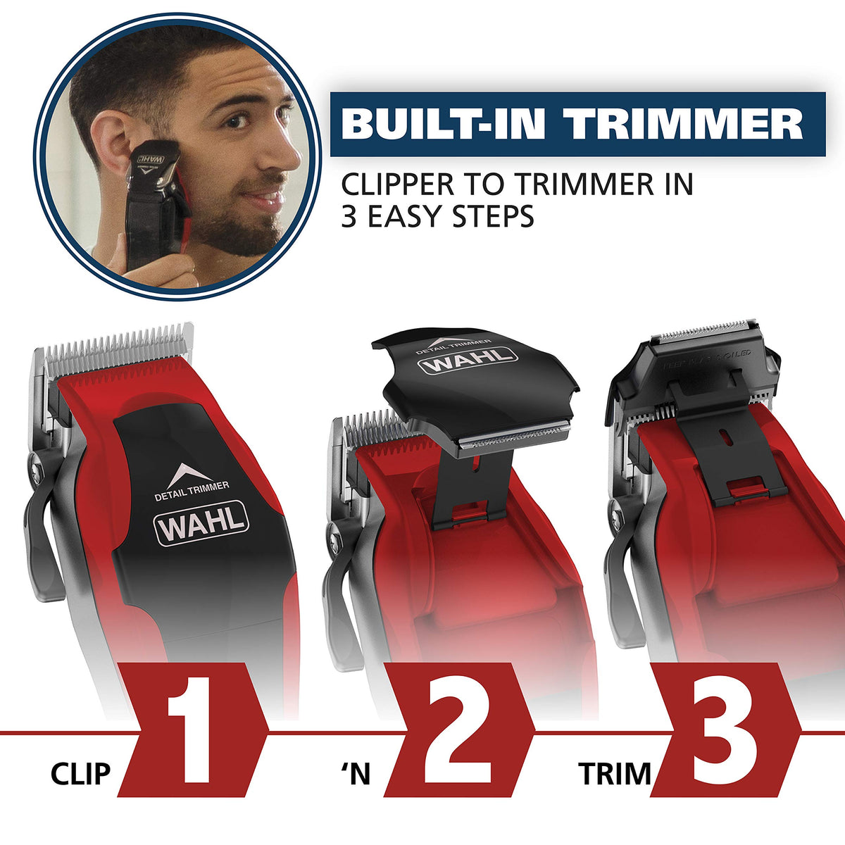 Wahl USA Clip 'N Trim 2 in 1 Corded Hair Clipper with Pop Up Trimmer Kit