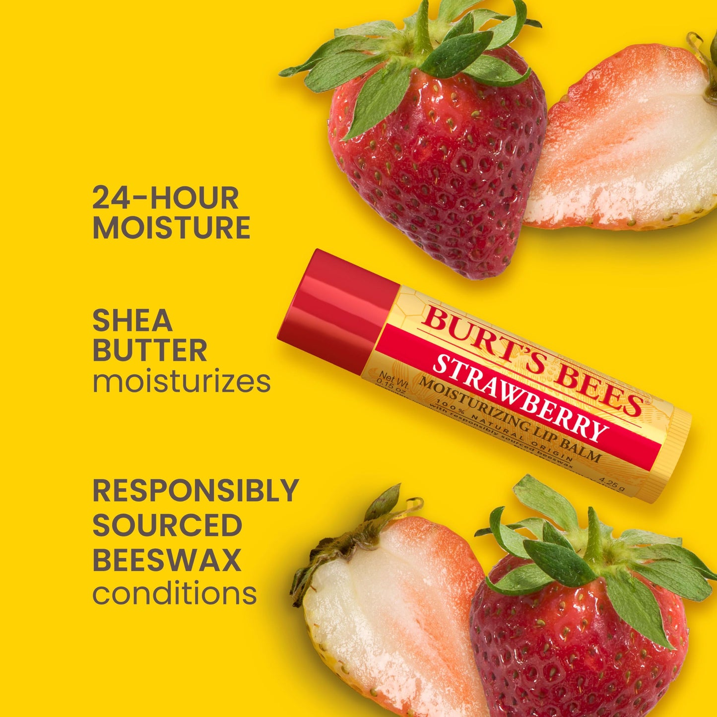 Burt's Bees Lip Balm - Strawberry, Lip Moisturizer With Responsibly Sourced Beeswax, Tint-Free, Natural Origin Conditioning Treatment, 2 Tubes, 0.15 Beauty & Personal Care Burt's Bees