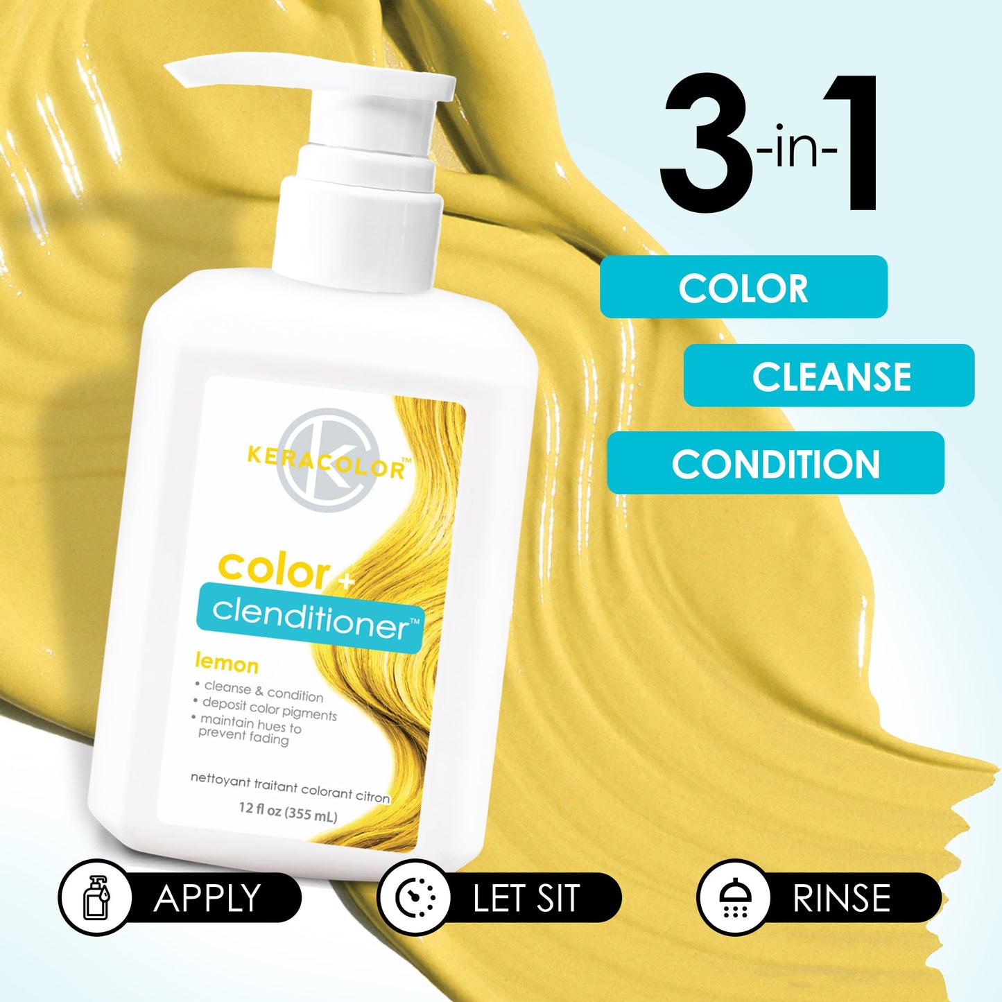 Keracolor Color + Clenditioner 3-in-1 Color-Depositing Conditioner, Gently Cleanses & Conditions, Semi-Permanent Lemon Hair Color, 12 Fl Oz Beauty & Personal Care KERACOLOR