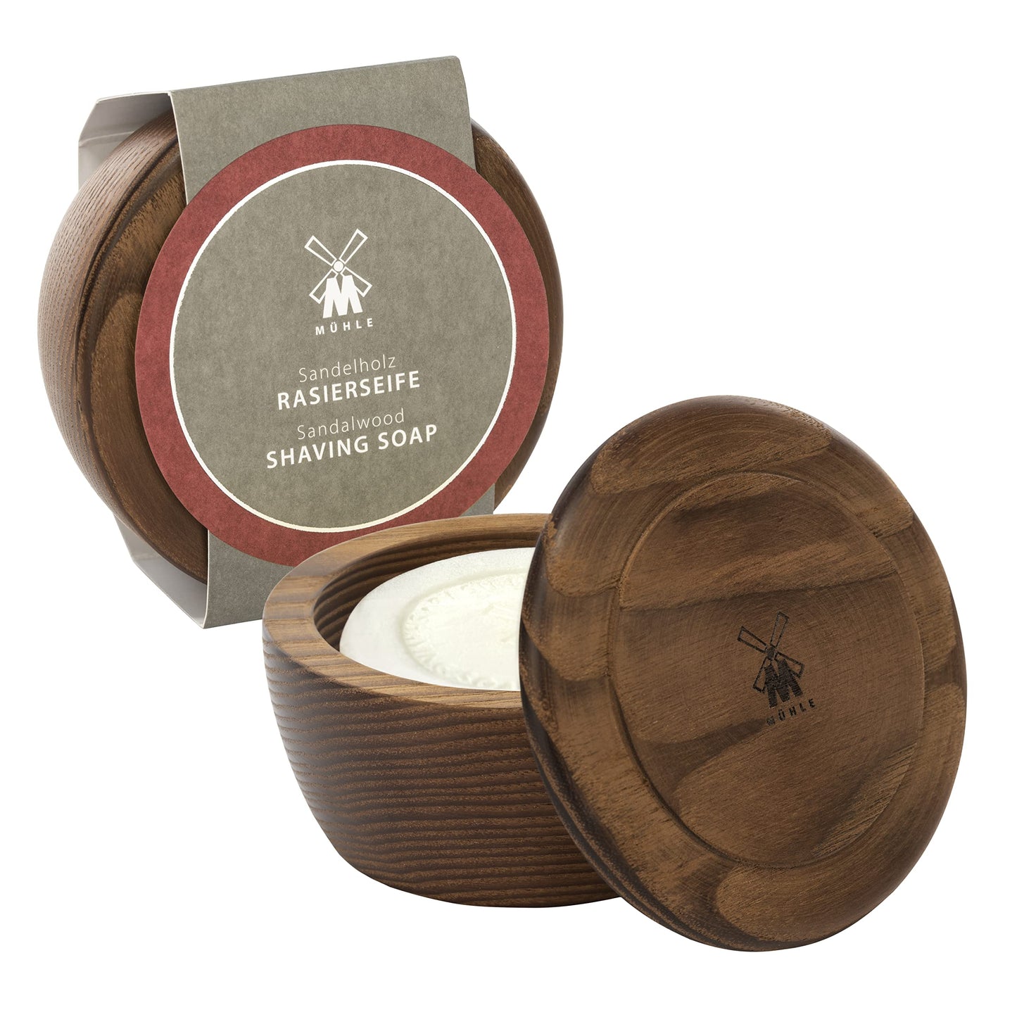 MÜHLE Wooden Bowl with Shaving Soap - Sandalwood - 65 Grams - Shave Soap for Men - Steamed Ash Shaving Bowl - Rich & Light Soap Formula - Nurturing Beauty and Personal Care MÜHLE