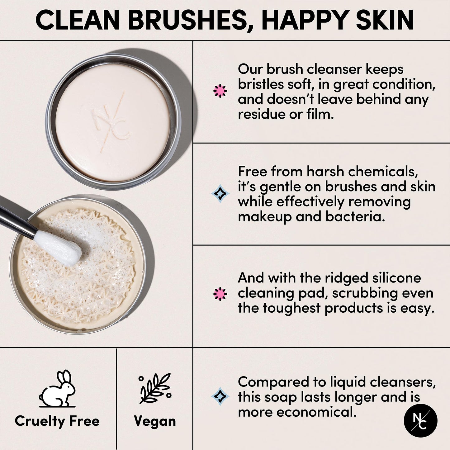 Narrative Cosmetics Solid Makeup Brush Cleanser Soap with Silicone Cleaning Pad, Cleans Natural & Synthetic Brushes, Vegan, Cruelty-Free, Natural Beauty & Personal Care Narrative Cosmetics