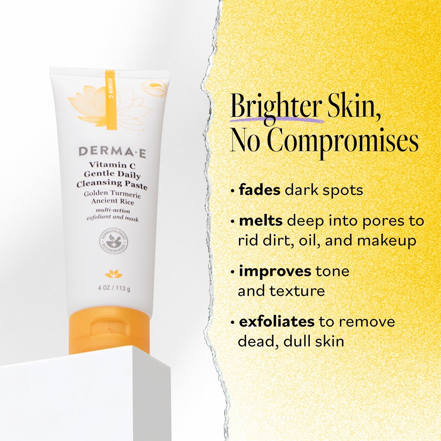 Derma E Vitamin C Gentle Daily Cleansing Paste, 4.0 Oz, Vitamin C Face Mask or Facial Wash with Turmeric, Brightening and Clarifying Facial Mask Beauty & Personal Care Derma E