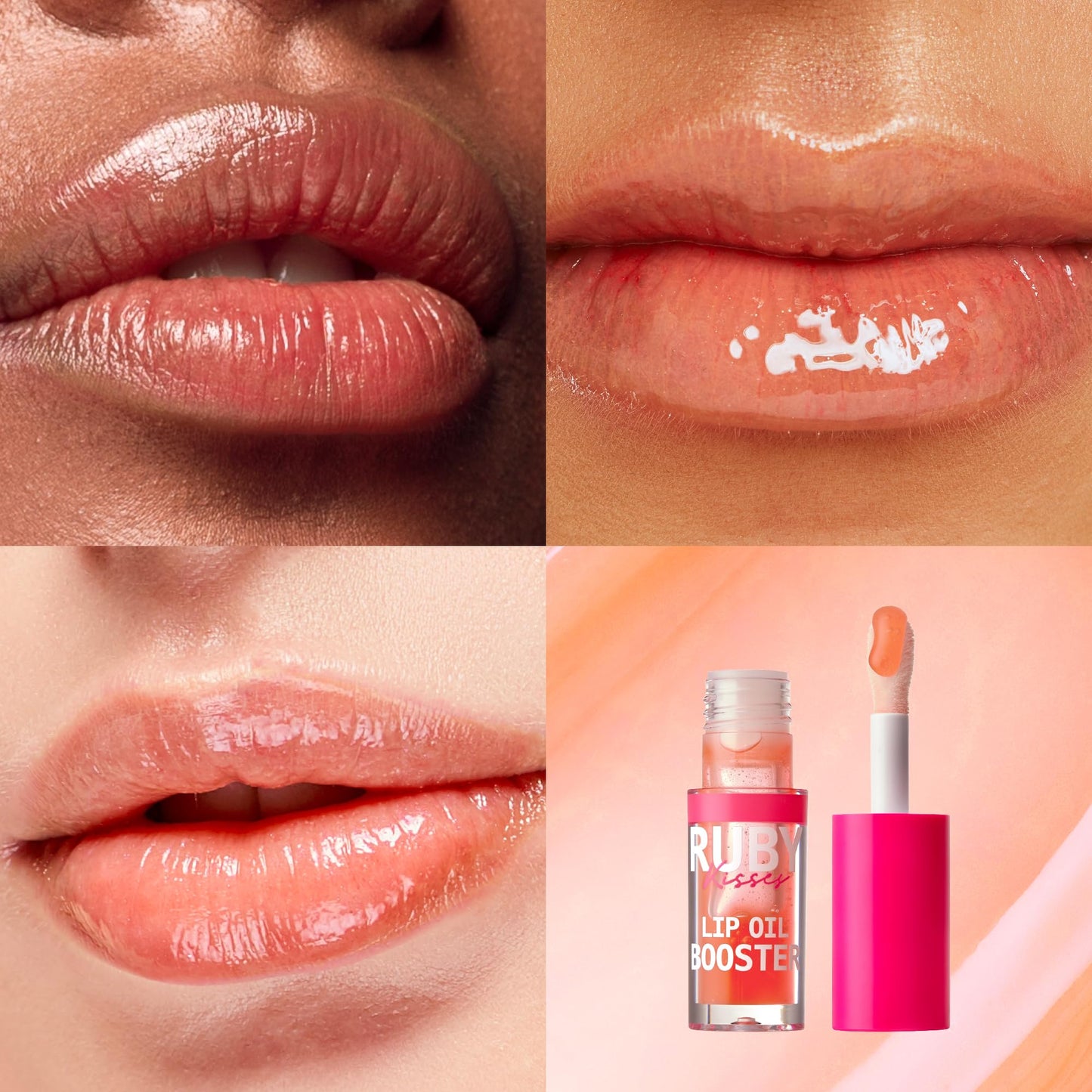 Ruby Kisses Lip Oil Booster, Hydrating Lip Gloss with Nourishing Natural Oil Blend, Jumbo Wand for Easy Application, Non-Sticky Formula (Coral) Beauty & Personal Care Ruby Kisses