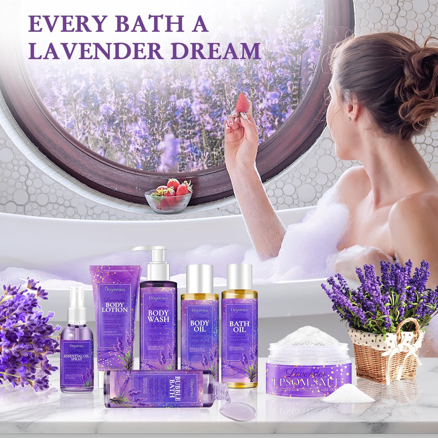 Spa Gifts for Women,Bath Body Care Wash Christmas Gifts Baskets for Women,Relaxation Calming Lavender Spa Set Home Self Care Shower Kit Birthday Beauty and Personal Care DOYEEWO