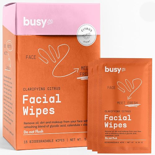 Refresh Face Wipes - Individual Cleaning Facial Wipe Singles- Moist Towelettes Individually Wrapped - After Workout & Travel - Fresh Citrus - AHA/BHA Beauty & Personal Care BUSYCO