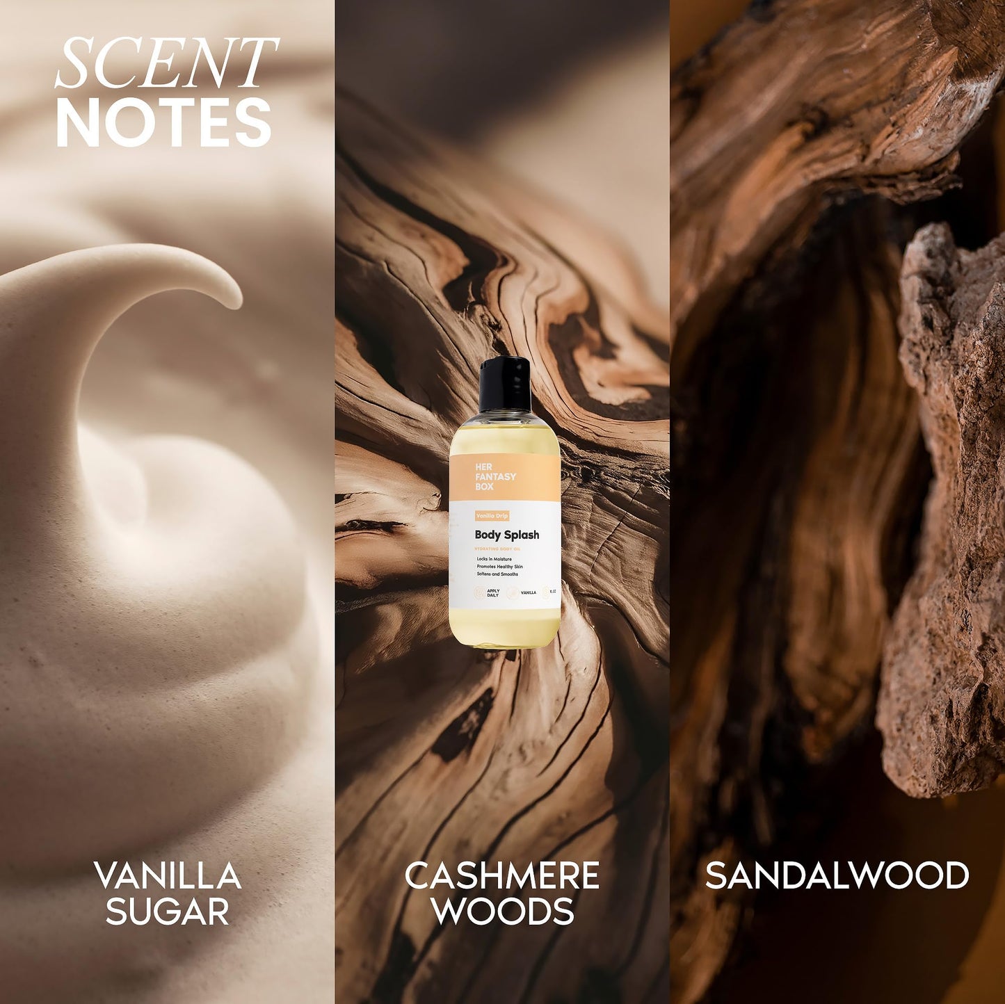 Her Fantasy Box | Body Splash Vanilla Drip Fragrance Oil - Warm Vanilla Sugar Scent with Creamy Cashmere & Sandalwood, Lightweight Hydrating Body Oil Beauty and Personal Care Her Fantasy Box