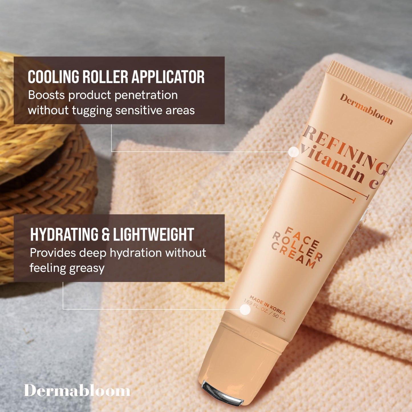 Dermabloom Vitamin C Face Roller Cream - Brightens, Firms, Hydrates For Puffy Skin & Uneven Skin Tone - Dermatologist Tested, Anti-Aging, Korean Skin Beauty & Personal Care Dermabloom