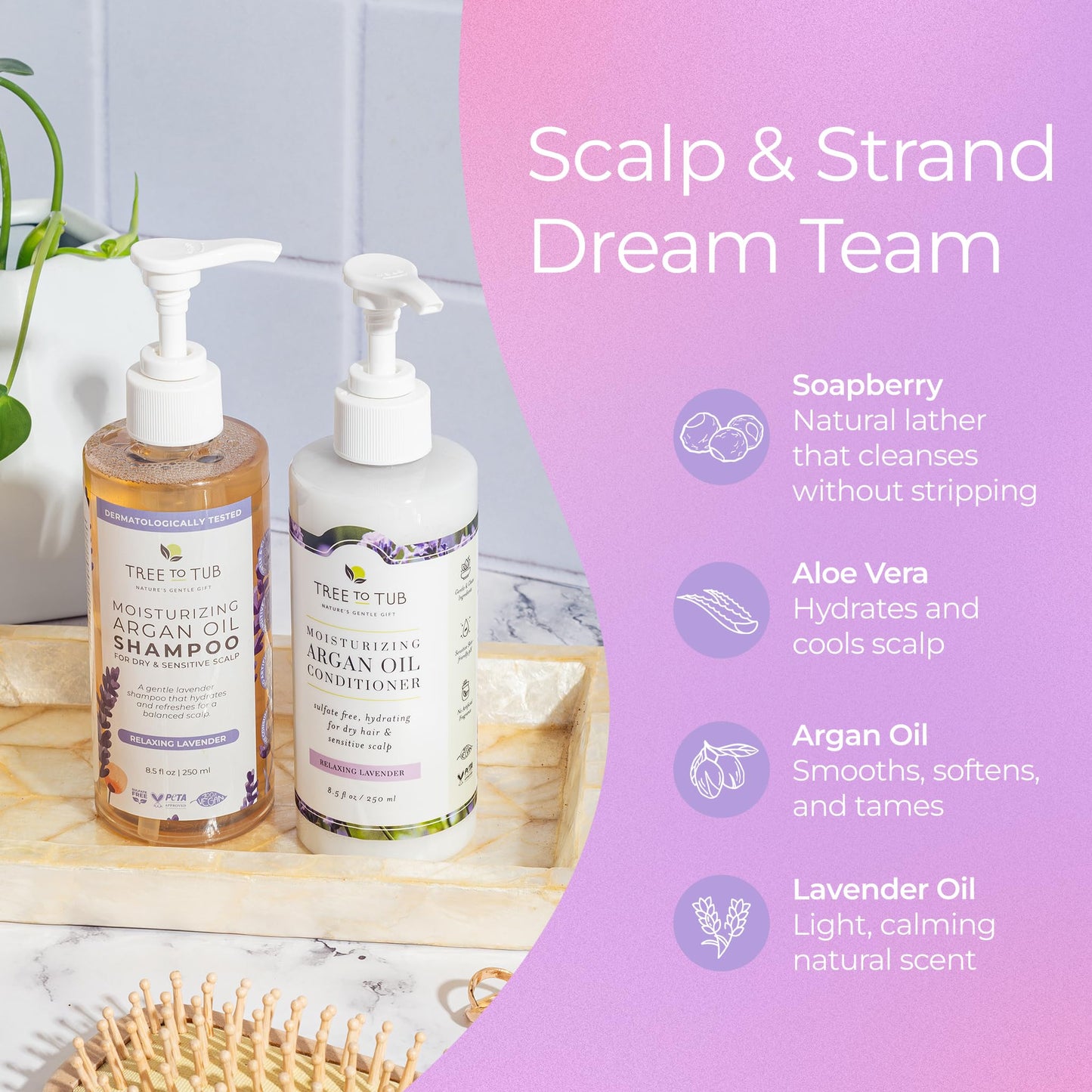 Tree To Tub Lavender Shampoo and Conditioner Set for Dry Hair, Dry Scalp, Frizz - Moisturizing Argan Oil Shampoo and Conditioner for Women & Men Beauty & Personal Care Tree To Tub