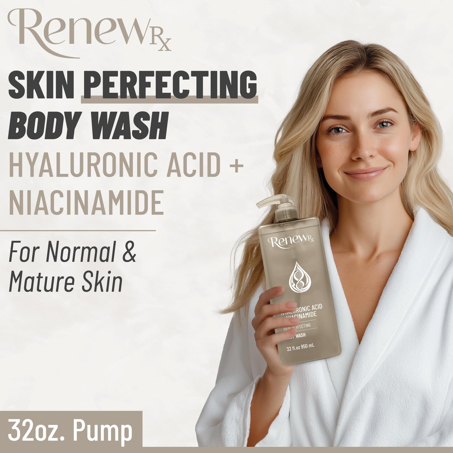 RENEW RX Hyaluronic Acid + Niacinamide Body Wash - Hydrating Skin Care Cleanser for Brightening & Skin Perfecting, Vegan Skincare, 32 fl oz Beauty & Personal Care RENEW RX