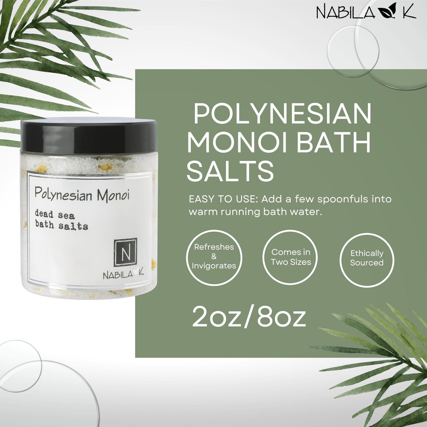 Polynesian Monoi Bath Salts for Women & Men - Dead Sea Salt & Epsom Salt Soak and Scrub - Monoi de Tahiti Oil & Tiare Flower, Cruelty-Free Beauty and Personal Care Nabila K
