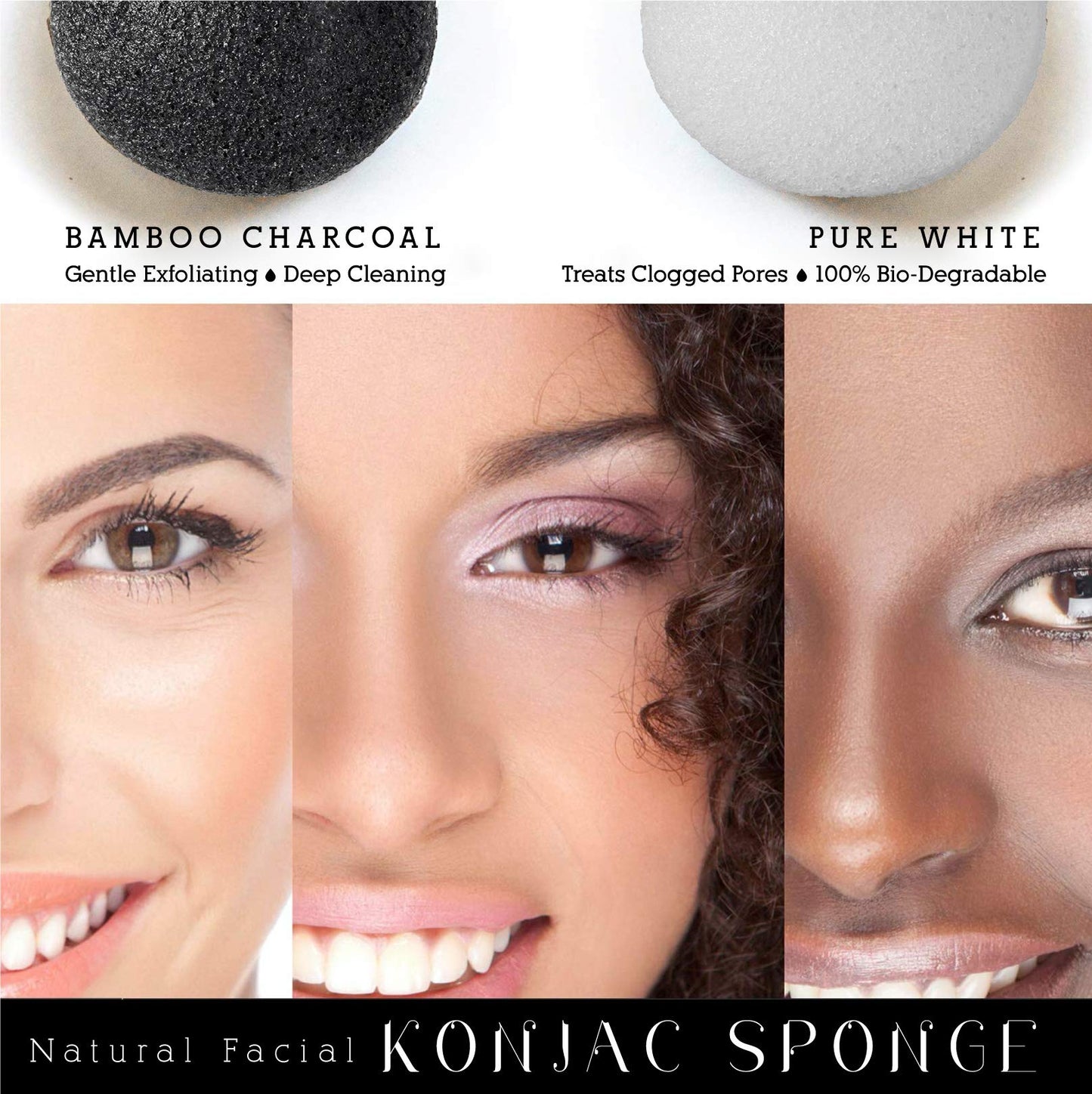 Pursonic Natural Konjac Bamboo Charcoal Facial Sponge for Gentle Face Cleansing and Exfoliation, Helps with Clogged Pores 100% Bio-Degradable,Vegan Beauty and Personal Care PURSONIC