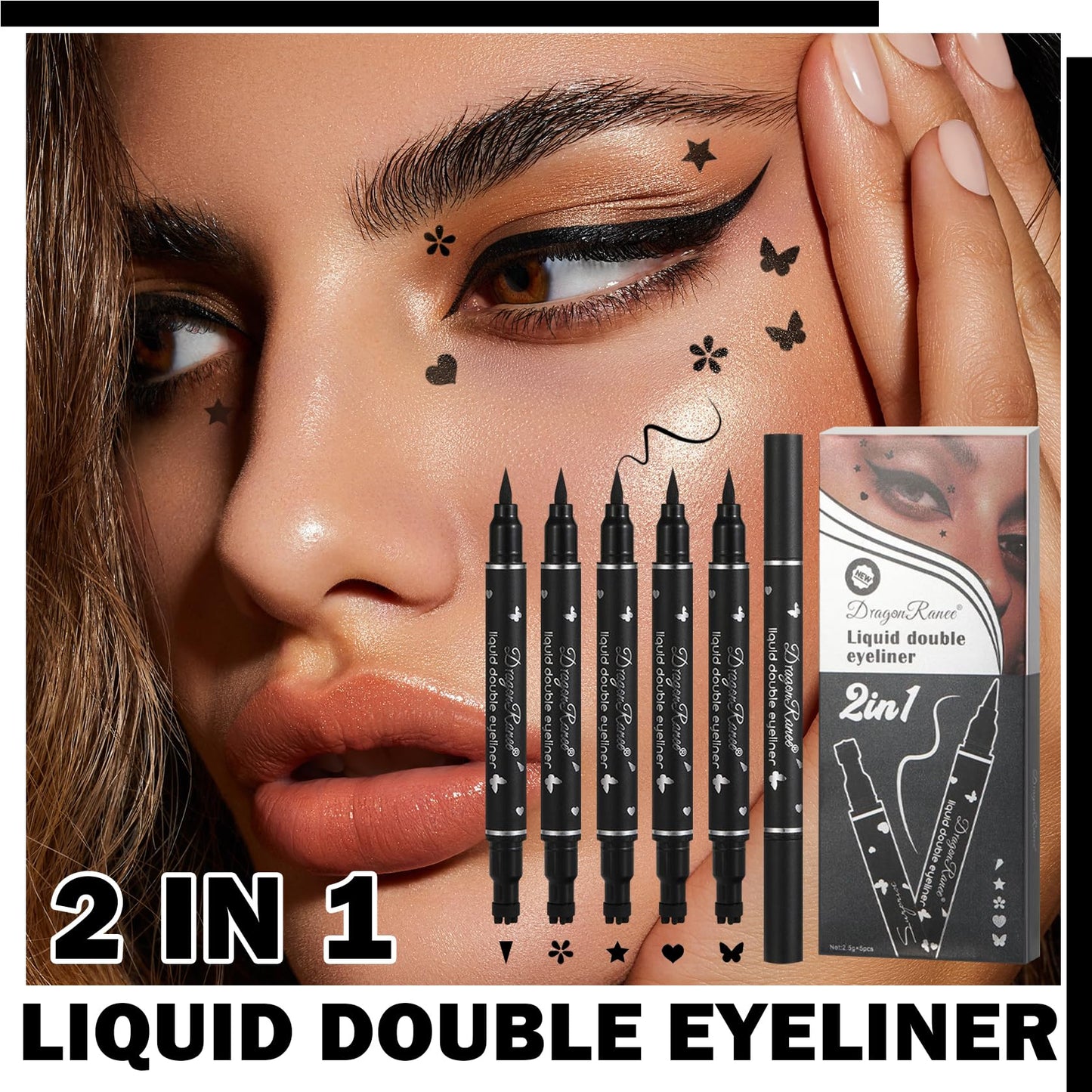 5PCS Black Liquid Eyeliner Stamps Set,Double-side Winged Eyeliner Stencil Pen,Waterproof Long Lasting Eye Liners Stamp Eyeliner Pencil Tattoo Makeup Beauty & Personal Care WENJLYJ