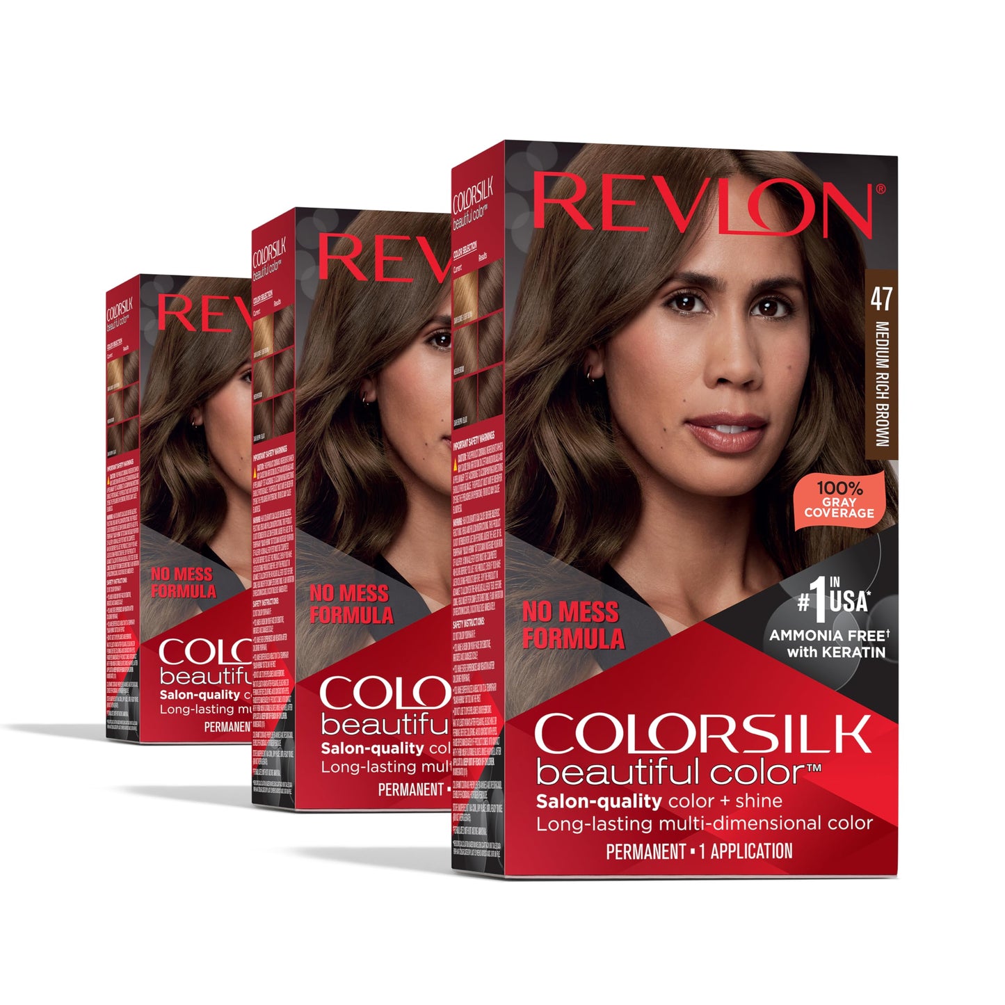 Revlon Colorsilk Beautiful Color Permanent Hair Color, (OLD VERSION) 47 Medium Rich Brown (Pack of 3) Beauty & Personal Care REVLON