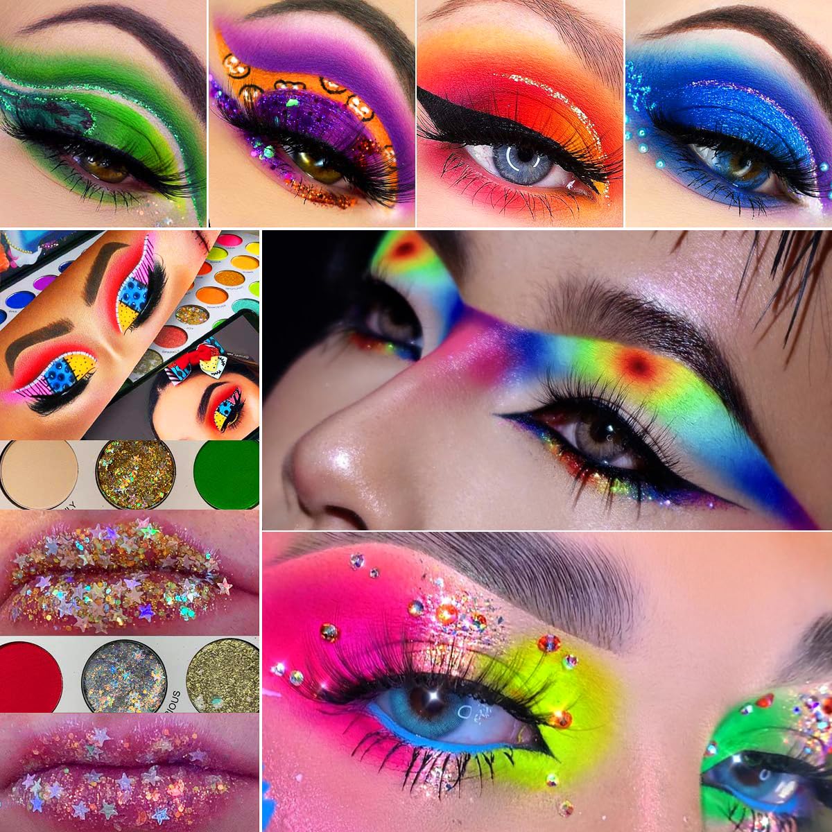 Afflano Colorful Rainbow Eyeshadow Palette High Pigment 54 Color, Halloween Eyeshadow Makeup Palette Sombras de Ojos, Neon Glow in Dark Eye Shadow Beauty & Personal Care Afflano