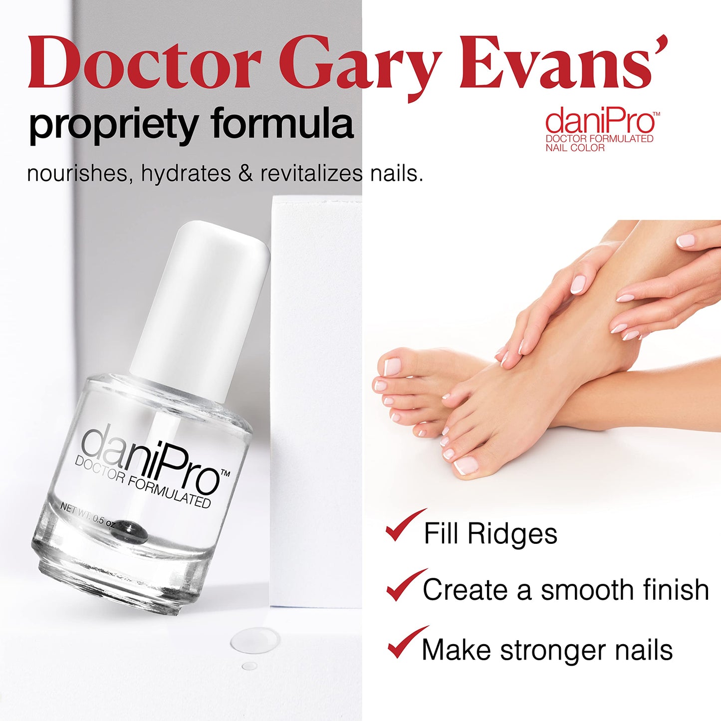 daniPro Doctor-Formulated Clear Base Coat Nail Polish, 0.5 oz - Base Coat Nail Polish with Undecylenic Acid, Vitamins & Biotin - Nail Base Coat Beauty & Personal Care daniPro