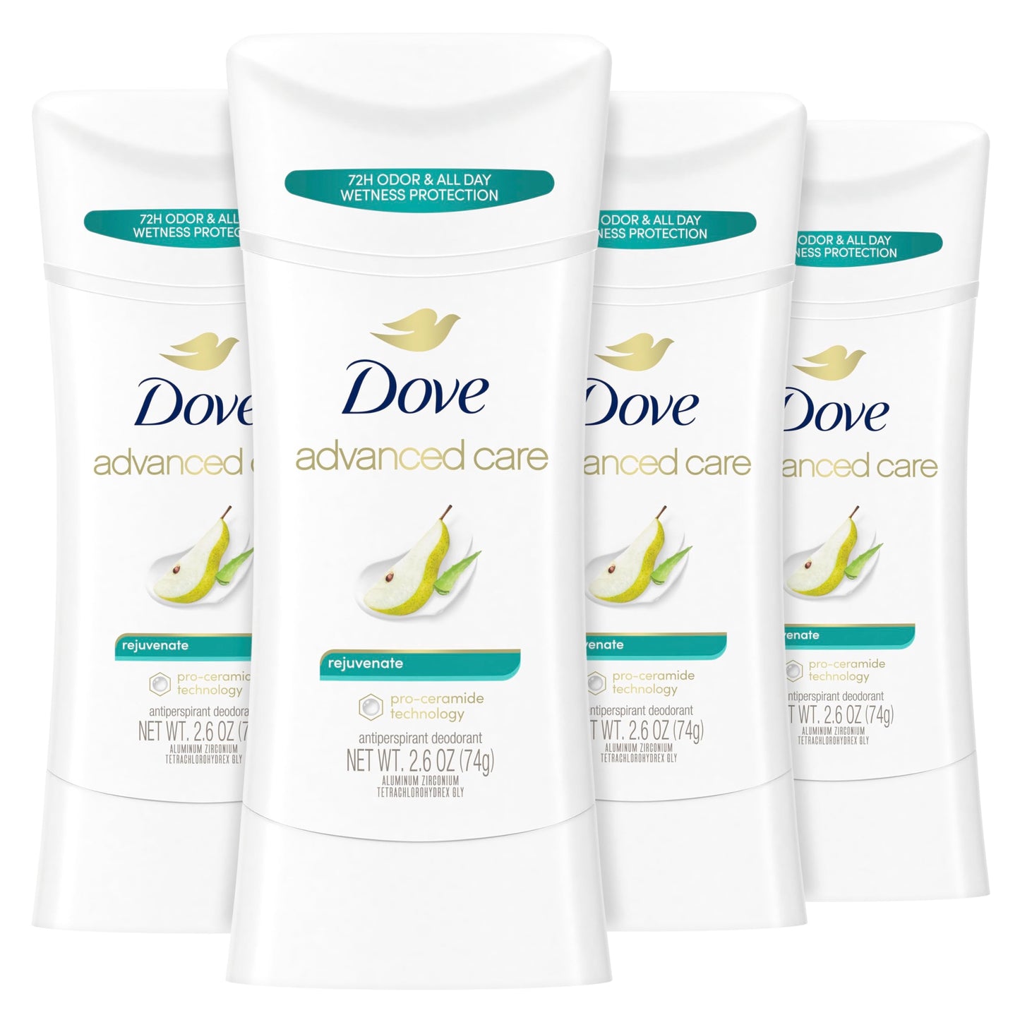 Dove Advanced Care Antiperspirant Deodorant Stick Rejuvenate 4 Count to help skin barrier repair after shaving by boosting skin's ceramide levels Beauty and Personal Care Dove