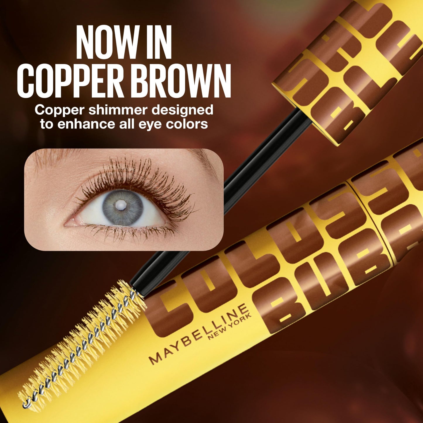 Maybelline The Colossal Bubble Mascara, Buildable Mascara Volume and Length Formula for Bold, Separated, Sleek Lashes, Washable Formula, Copper Brown