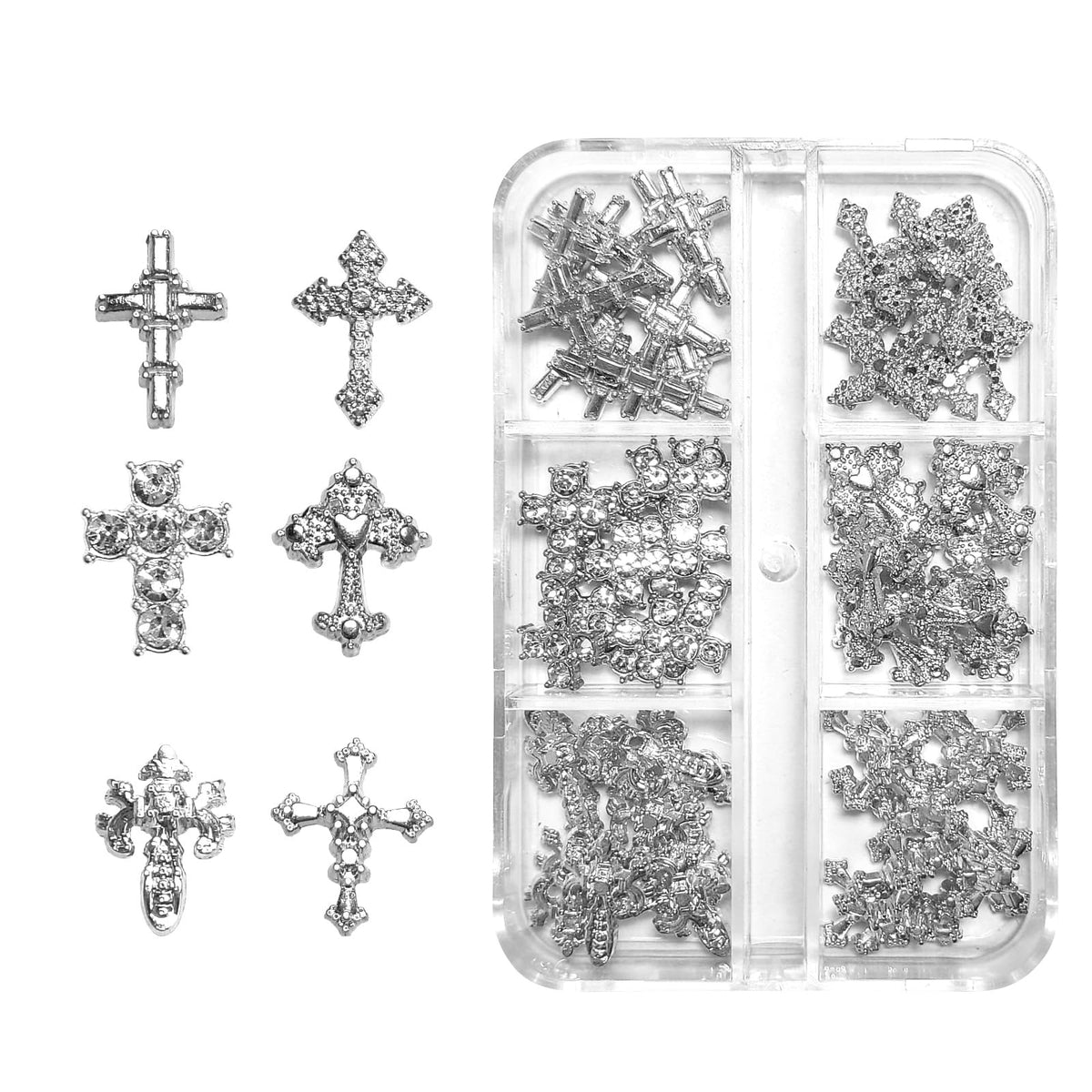 3D Alloy Metal Crystal Cross Nail Charms - 60 Pcs Ideal for Women and Girls' DIY Punk Nail Art, with Rhinestones, Great for Salons & Fashion Events