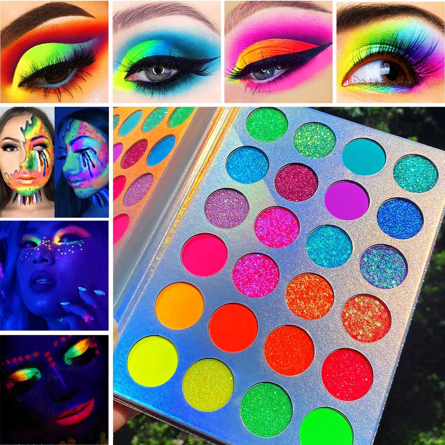 Afflano Neon Makeup Palette Eyeshadow, Glow in the Dark Colorful Eyeshadow Palette Highly Pigmented, Neon Party UV Blacklight Eye Shadow Pallet, Red Beauty & Personal Care Afflano