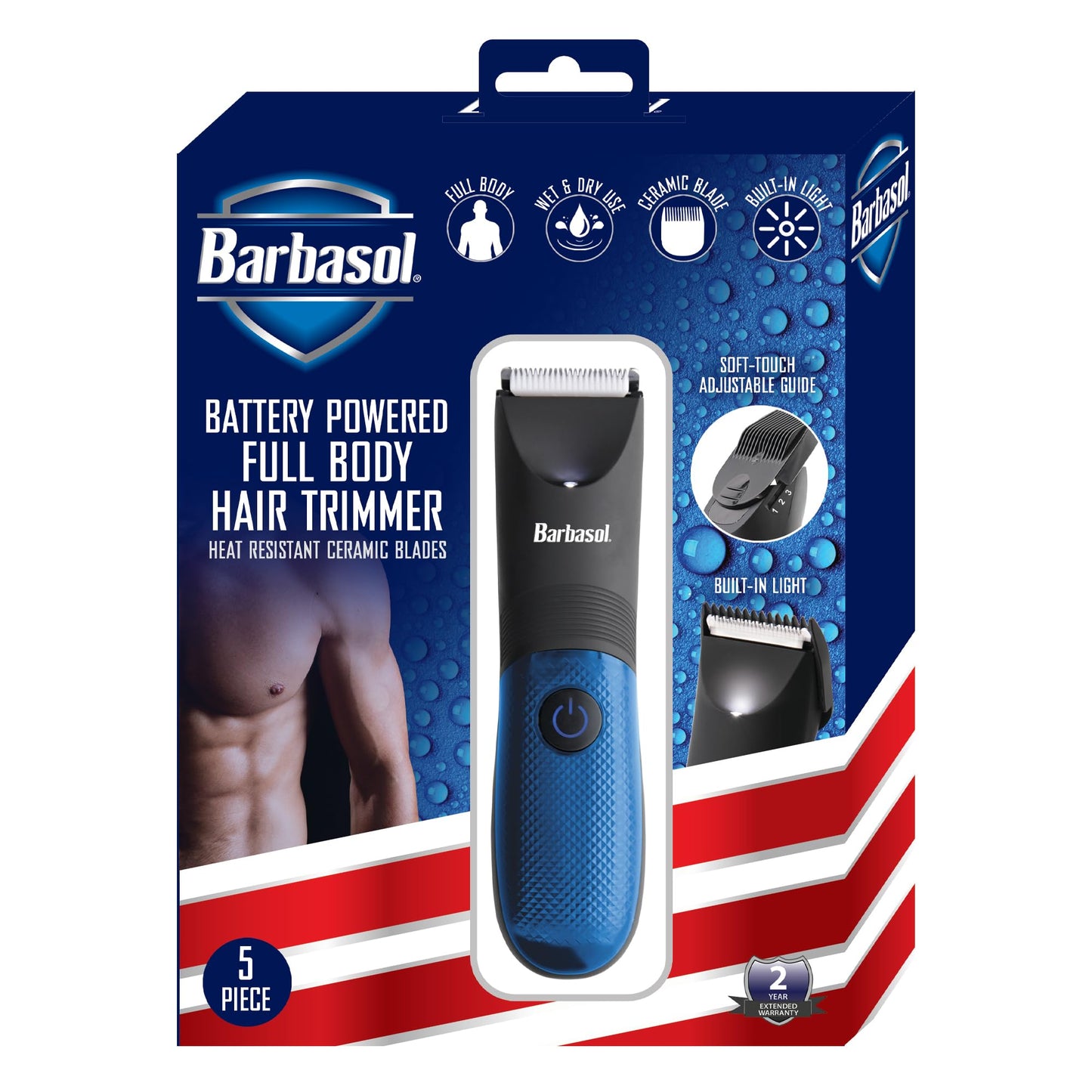 Barbasol Body Hair Trimmer for Men, with Adjustable Guide Shield, Built in Light, Heat Resistant & Hypoallergenic Ceramic Blade, Wet and Dry Beauty and Personal Care Barbasol