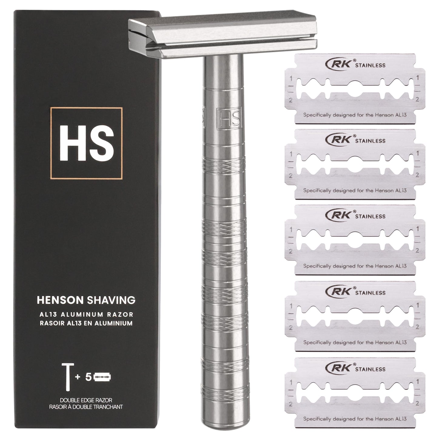 Henson Shaving Razor - Aluminum Double Edge Safety Razor with 5 Spare Blades - 30° Angled Precision With Superior Blade Rigidity- Reusable Single Beauty and Personal Care Henson Shaving
