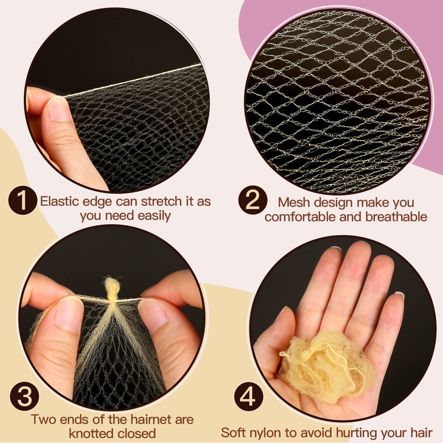 Fandamei 20PCS Hair Nets Invisible, Gold Elastic Edge Mesh, 20inch(50cm), for Bun & 40PCS U Shaped Hair Pins, Gold, 2.4inch(6cm), for Women, girls Beauty and Personal Care Fandamei