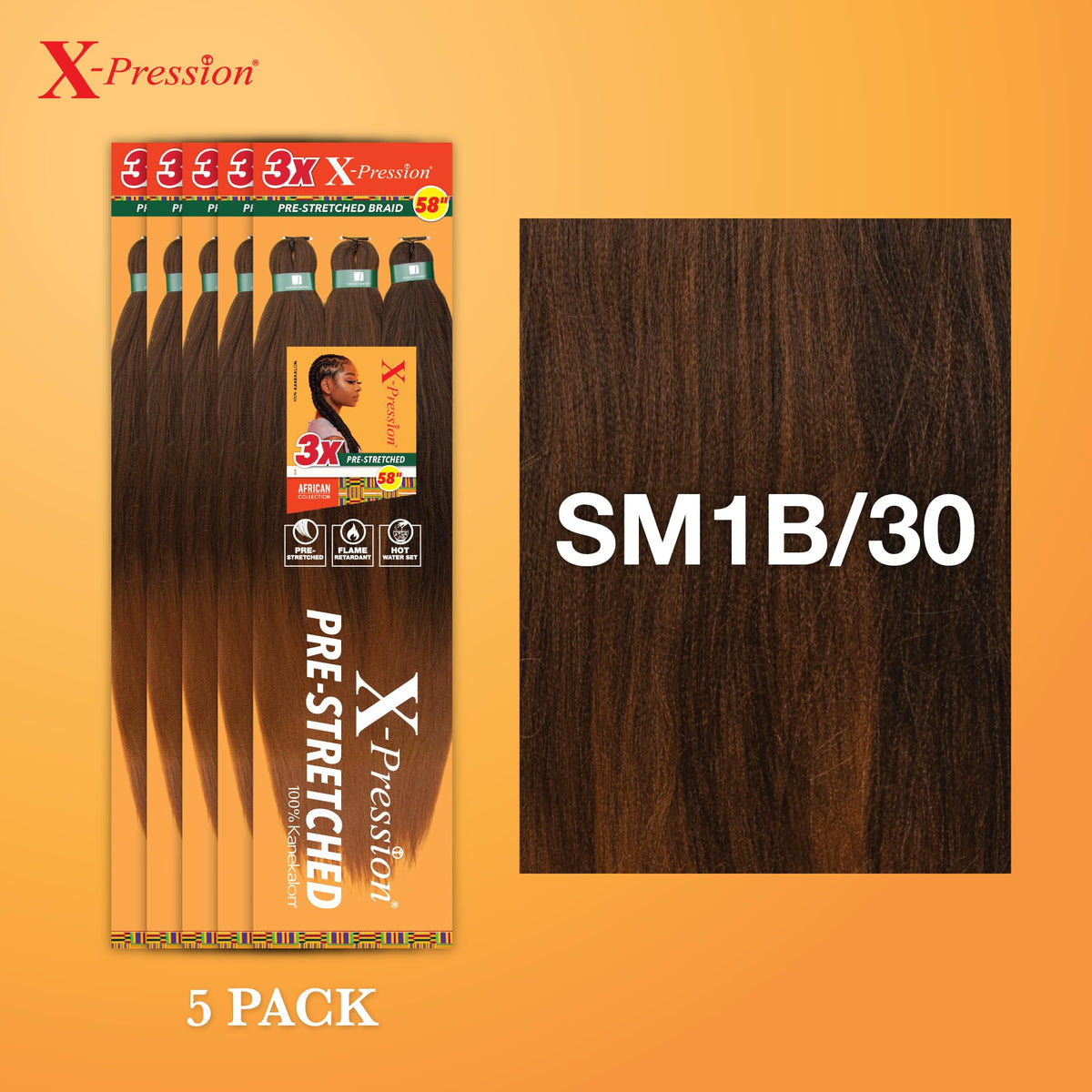 Sensationnel X-Pression Prestretched Braids-3X 58in,5pk SM1B/30