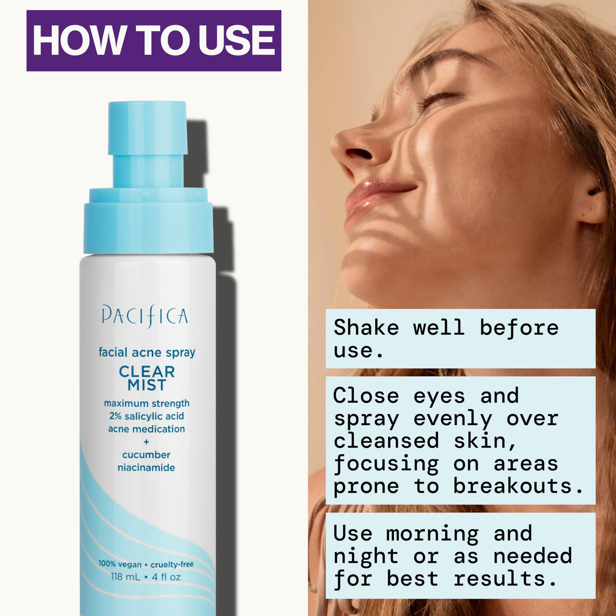 Pacifica Facial Spray for Acne Treatment - Clear Face Mist Acne Spray w/ 2% Salicylic Acid Niacinamide & Aloe - Acne Cleanser - Targets Bacteria Beauty & Personal Care Pacifica