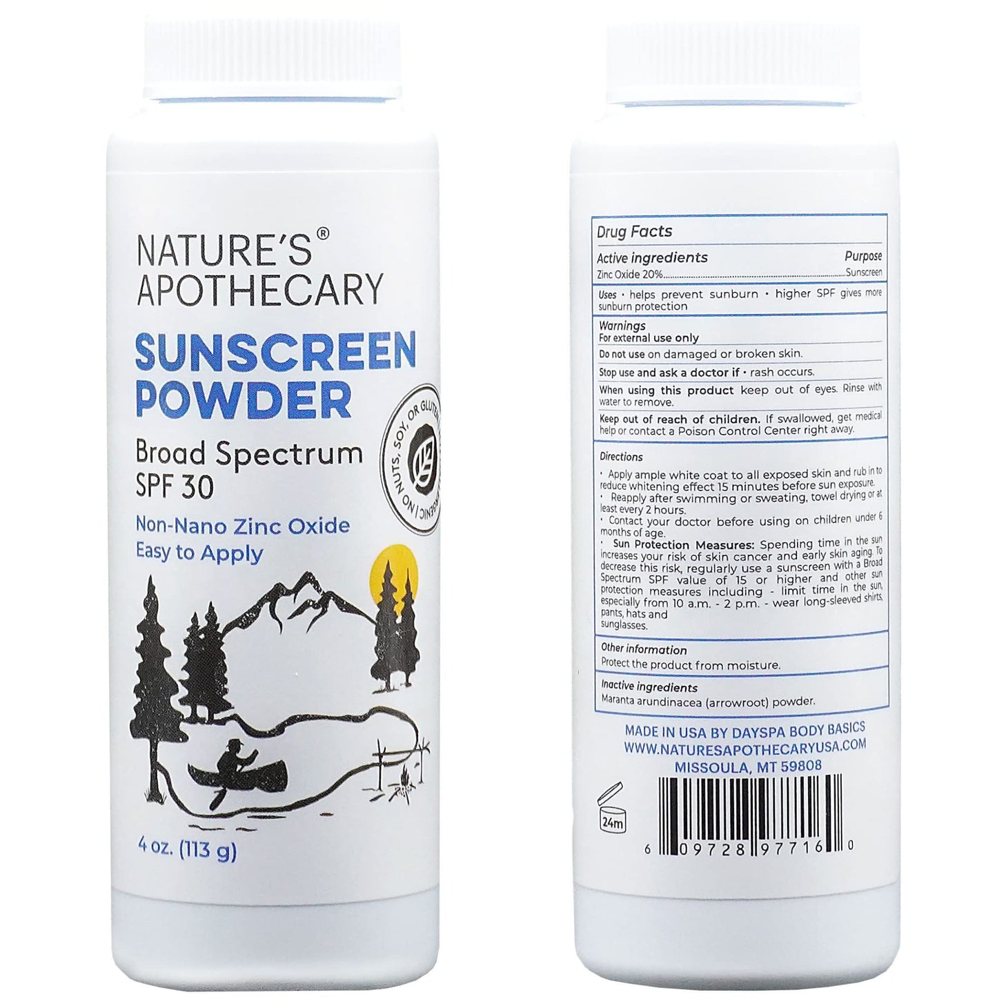 All-Natural, Benzene Free, Non Nano Zinc Oxide Sunscreen Powder SPF 30 - Water & Sweat Resistant, Reef & River Friendly, Hypoallergenic Beauty & Personal Care NATURE'S APOTHECARY