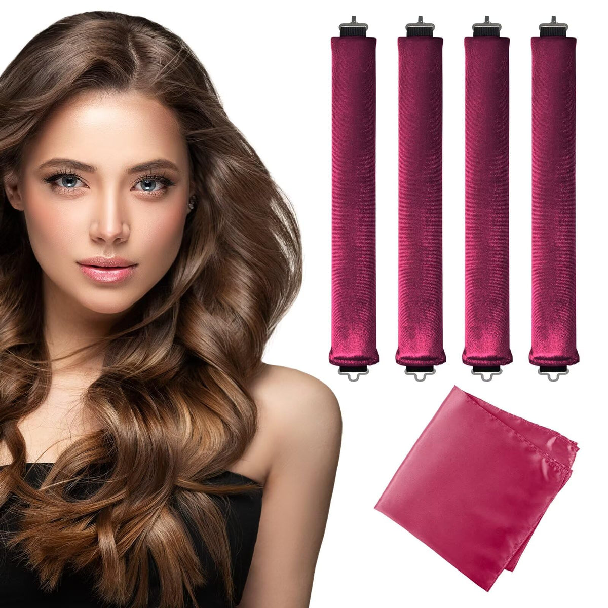 Seritant Heatless Curls Overnight with Satin Head Scarf, Velvet Hair Rollers for Blowout Look, No Heat Curling Rod for Long Thick Hair, Soft Sleep In