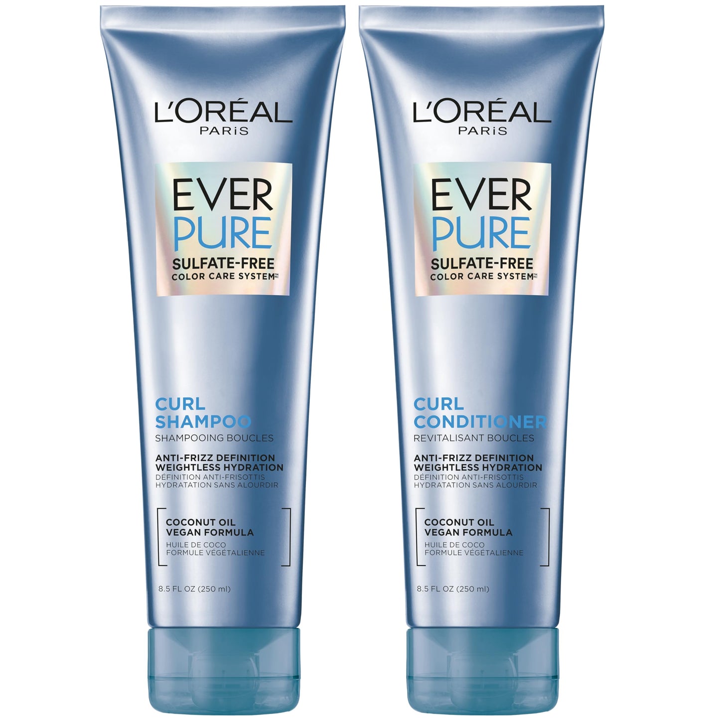 L'Oreal Paris Sulfate Free Shampoo and Conditioner for Curly Hair, Lightweight, Anti-Frizz Hair Care with Coconut Oil, EverPure, 8.5 Fl Oz, Set of 2 Beauty & Personal Care L'Oreal Paris