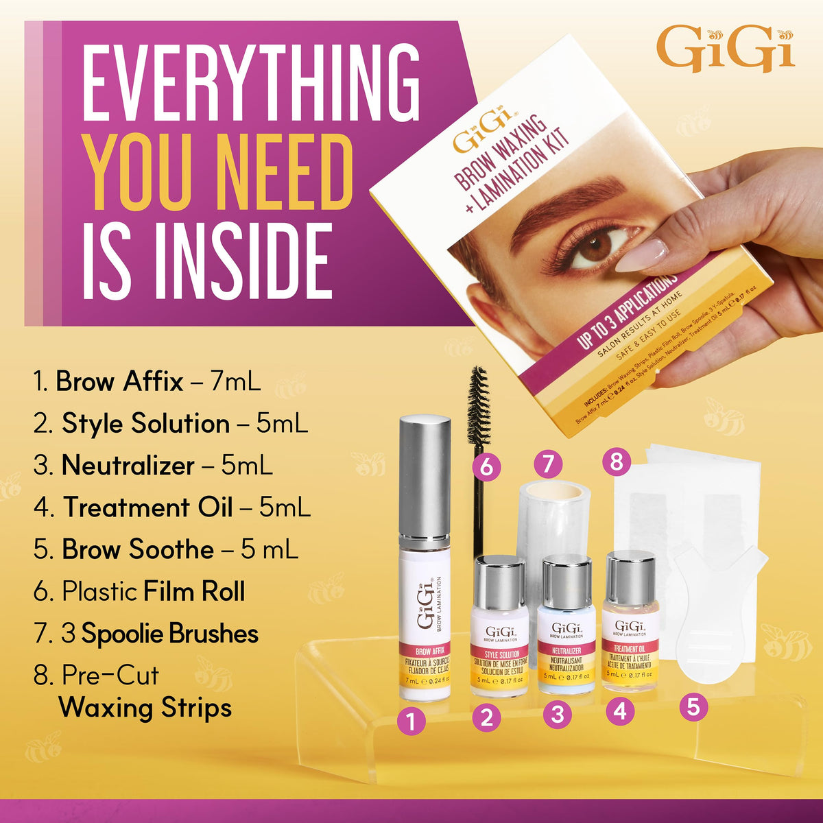 Gigi Eyebrow Waxing & Brow Lamination Kit, DIY At-Home Brow Shaping & Lifting, Hair Removal Strips & Brows Perm Lift Kit for Defined Fuller Eyebrows