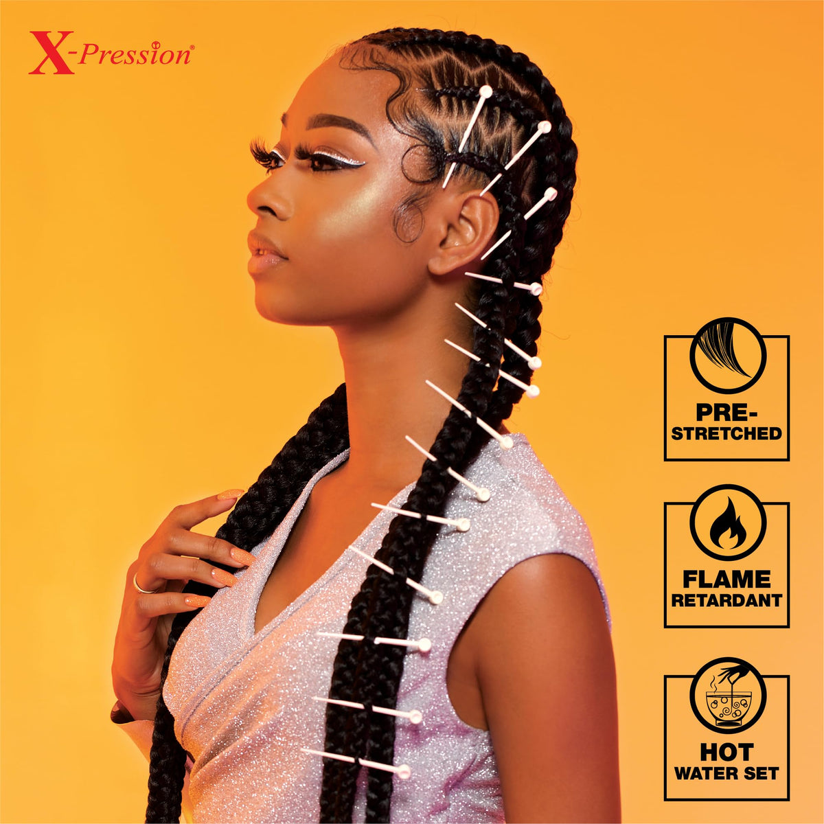 Sensationnel X-Pression Prestretched Braids-8X Braid 58in,1 JETBLACK