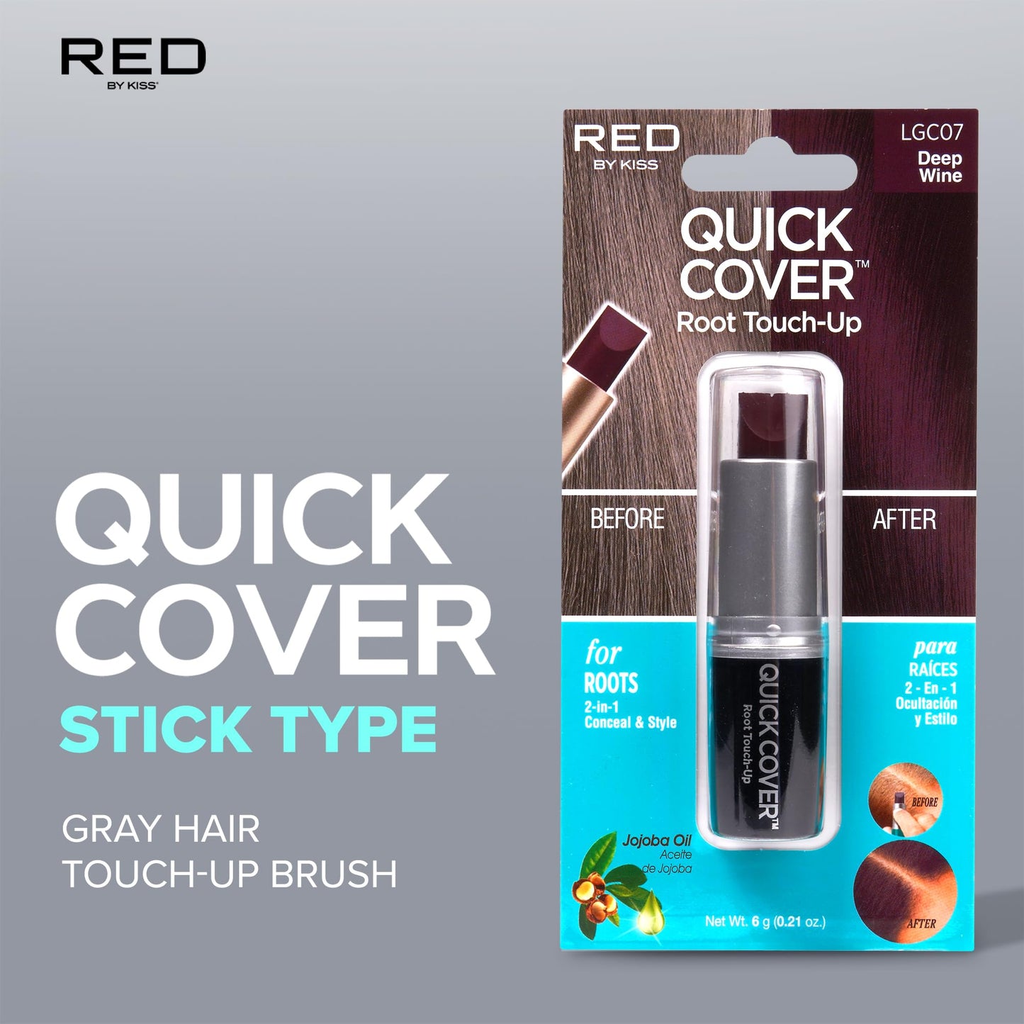 RED by Kiss Quick Cover Root Touch Up Stick, Water-Resistant Temporary Gray Hair Concealer with Brush for Roots and Beard, Long-Lasting Coverage, Easy Beauty & Personal Care Red by Kiss