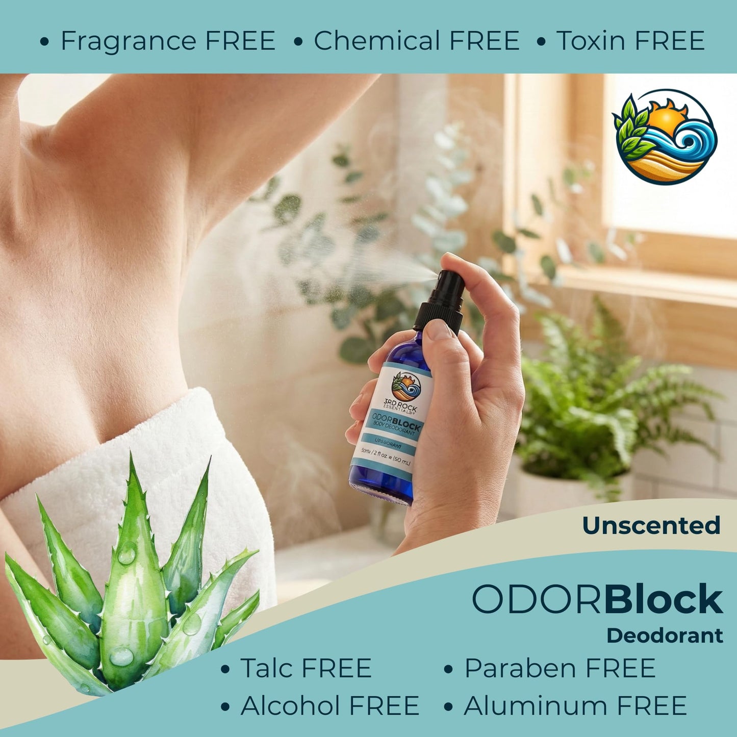 3rd Rock Essentials - ODORBlock Unscented Body Deodorant - Non Toxic Aluminum Free Invisible Deodorant Spray - All Natural Personal Care (2.0 oz Beauty and Personal Care 3rd Rock Essentials