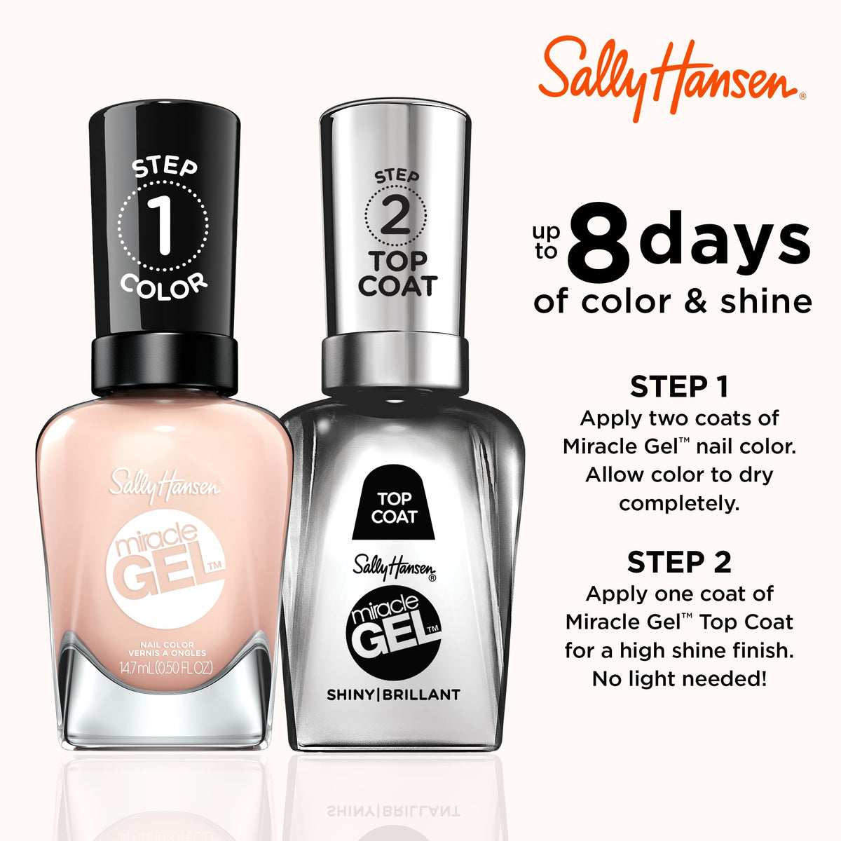 Sally Hansen Miracle Gel Salon Quality Nail Polish | Gel-Like Formula, Two-Step System, No UV Light Needed, Long Lasting | Sheer | 187 Sheer Happiness