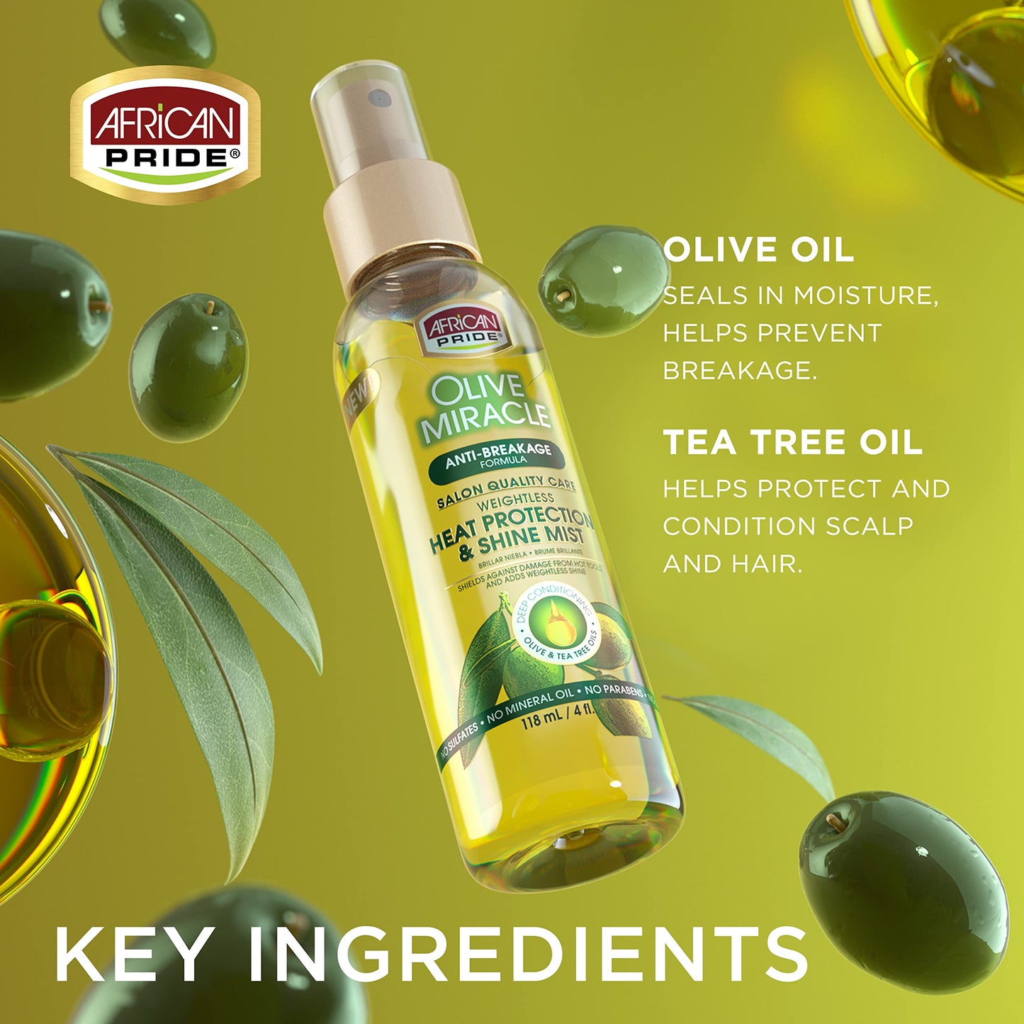 African Pride Olive Miracle Weightless Heat Protection & Hair Shine Mist, Fights Humidity & Shields Against Heat Damage, Enriched with Olive & Tea Beauty & Personal Care African Pride