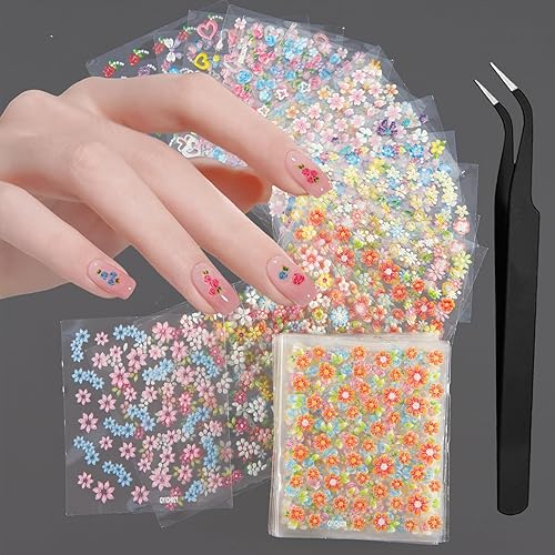 WOKOTO 50Pcs Self-Adhesive 3D Flower Nail Stickers Flower Nail Decals for Women Girls Kids Nail Art Floral Sticker Sheets with Tweezers Beauty & Personal Care WOKOTO