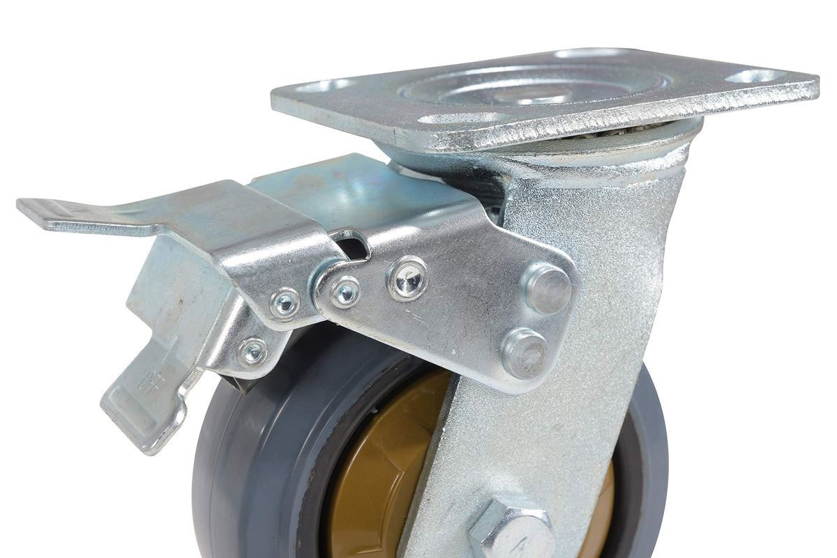 Vestil CST-KSM-5X2MR-SWTB Rubber Swivel with Total Brake Caster 5 in. Diameter x 2 in. Width 661 Lb. Capacity Dark Gray/Gold