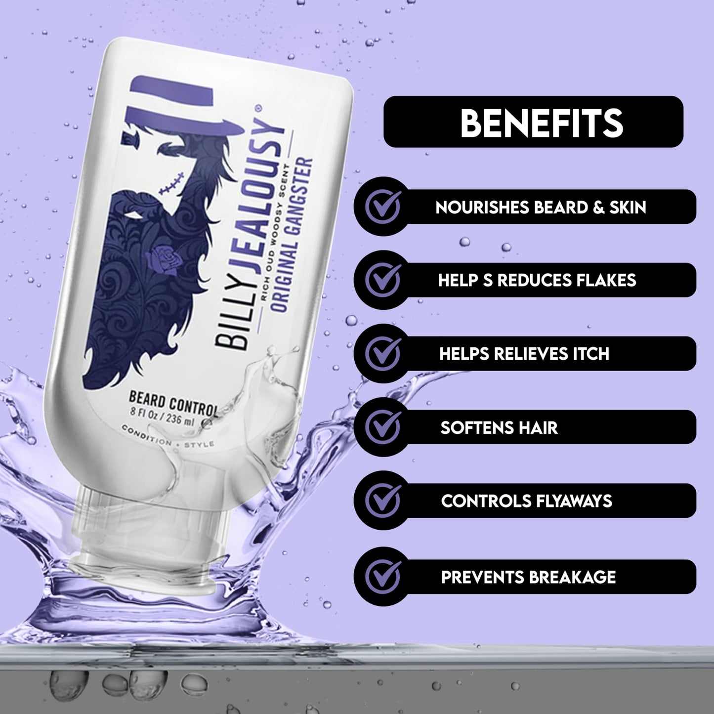 Billy Jealousy Original Gangster Beard Control Leave In Beard Conditioner for Men with Aloe Leaf Juice and Panthenol Softens Hair and Skin, Light Hold Beauty and Personal Care Billy Jealousy