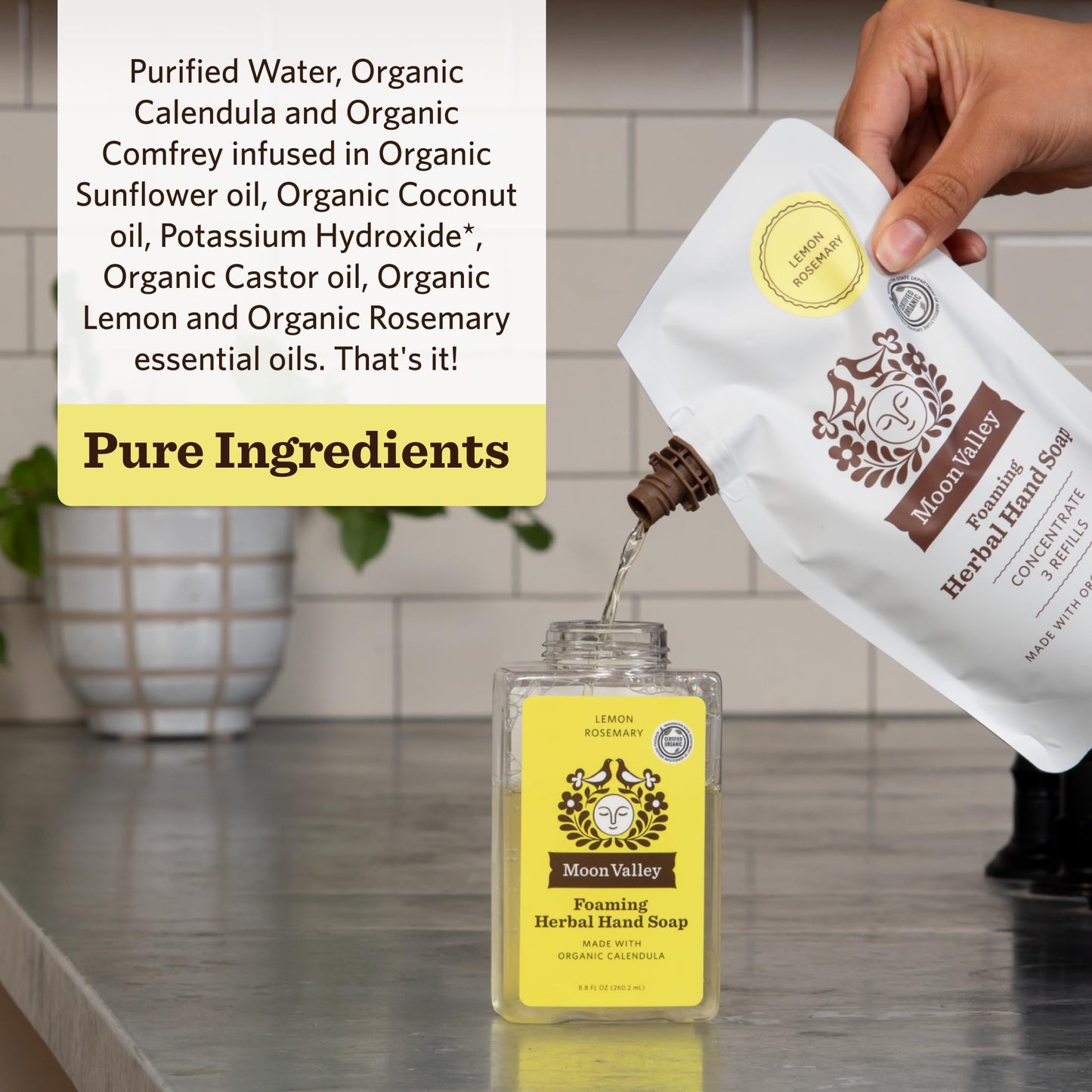 Moon Valley Foaming Hand Soap Refill Pouch, Two-Pack Lemon Rosemary Soap, Vegan and Non-GMO, Environmentally Friendly Option Beauty & Personal Care Moon Valley Organics