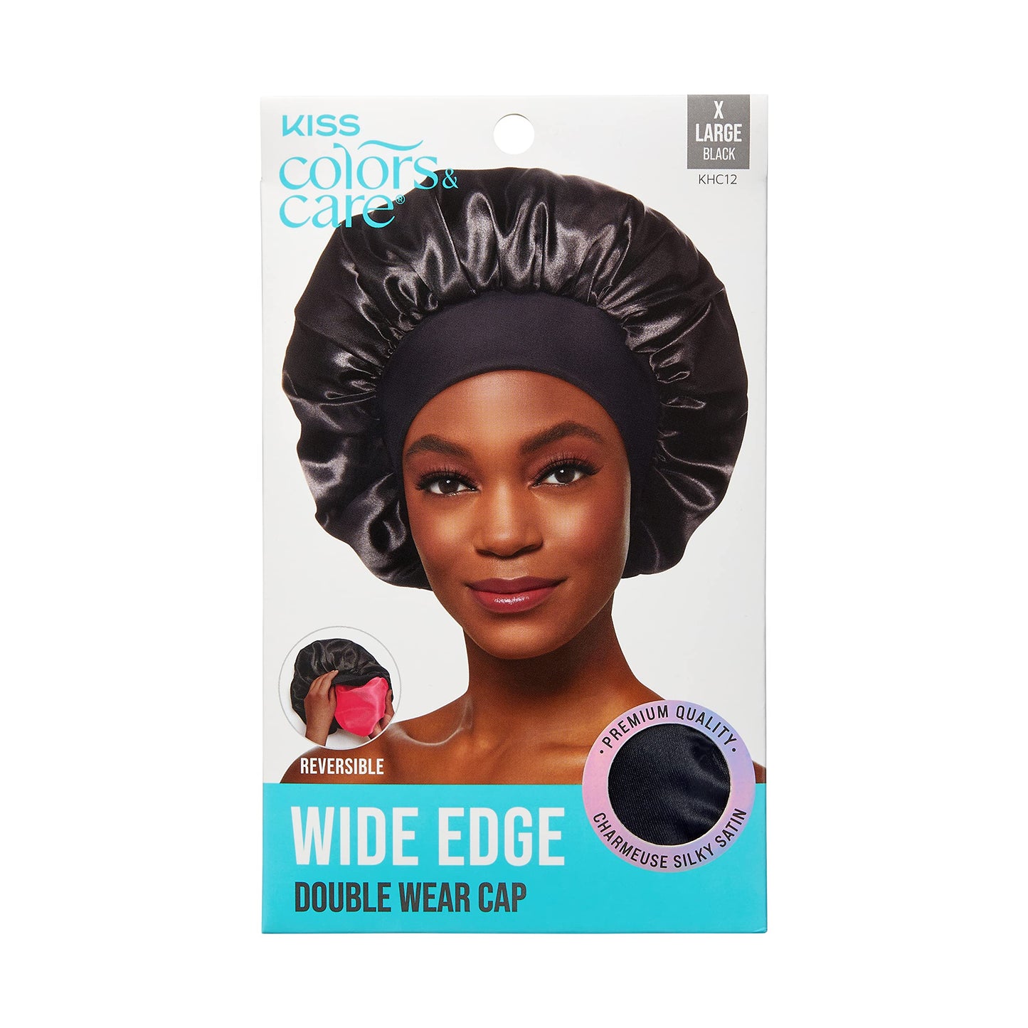 KISS Colors & Care Silky Satin Wide Edge Double Wear Cap XL, Black, Double Sided Reversible Design, Premium Charmeuse Fabric, Protects styles Beauty & Personal Care KISS COLORS & CARE