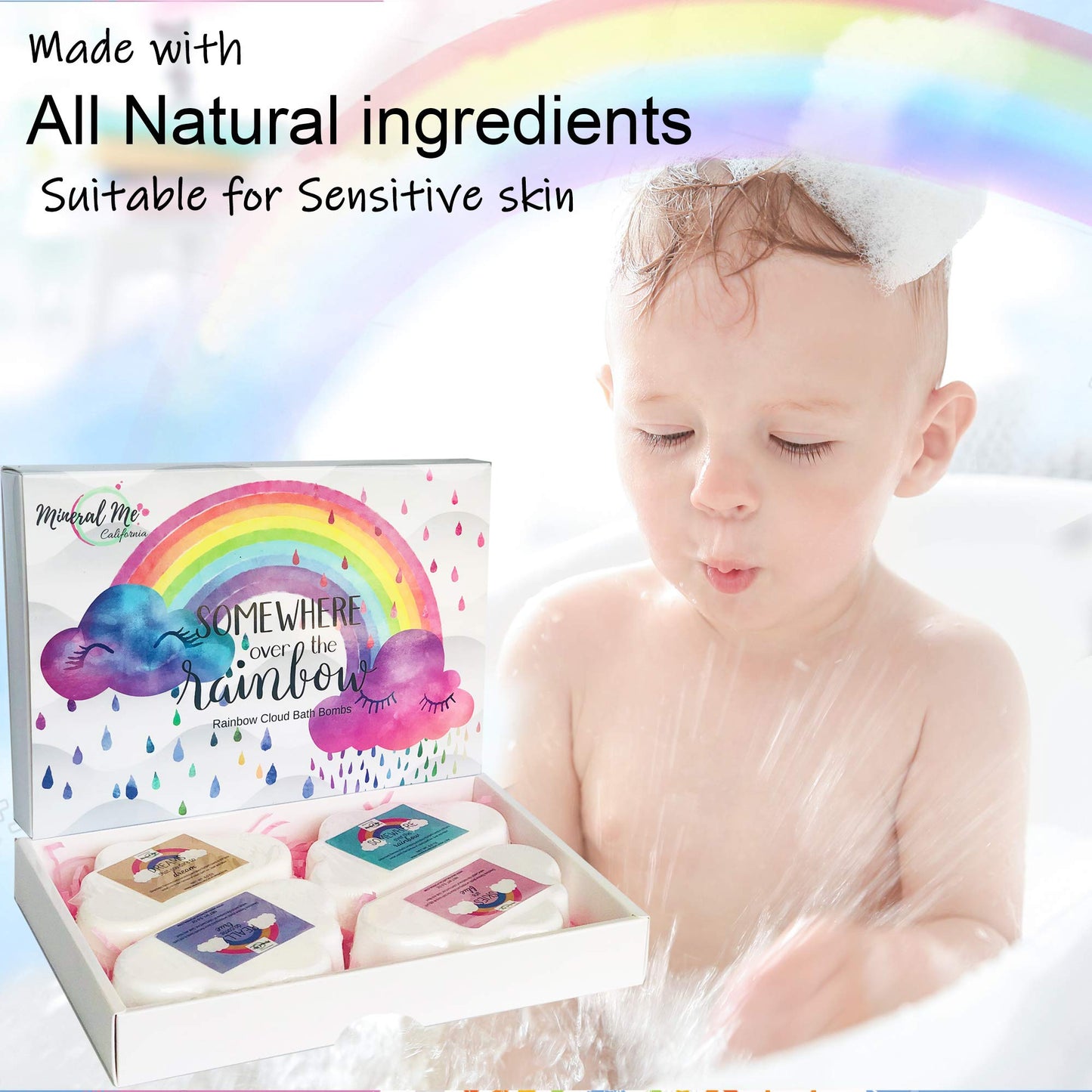 Bath Bombs for Kids - Natural and Organic Magic Rainbow Bubble Bath Bombs w/Moisturizing Shea Butter and Natural Oils, 4 Large Unicorn Cloud… Beauty & Personal Care Mineral Me California