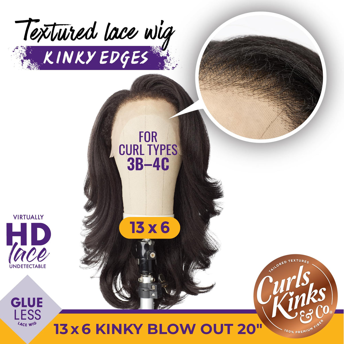 Sensationnel CKCO Kinkyedges Wig-Kinky Blow Out 20 Inch, 1 JETBLACK