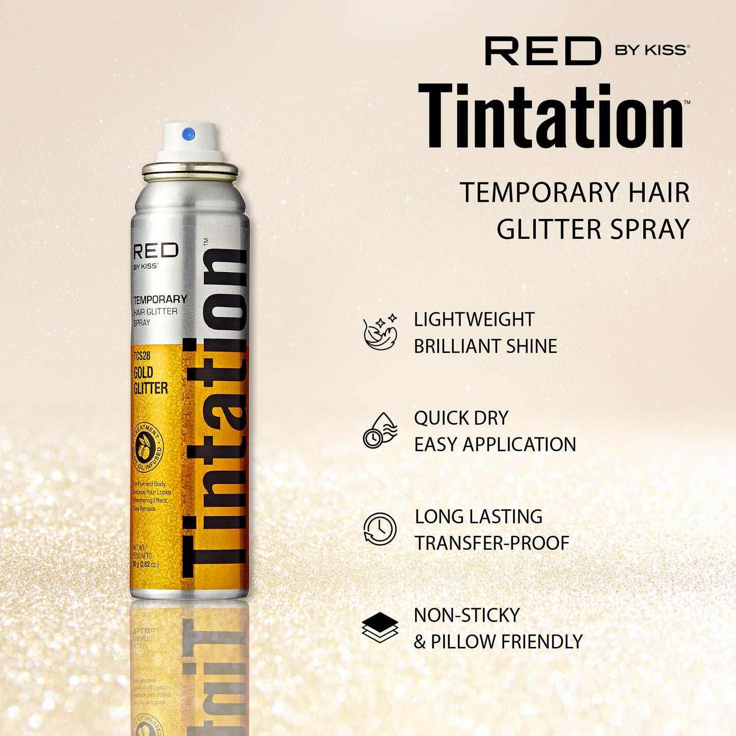 Red By Kiss Tintation Glitter Spray - Long-Lasting Body & Hair Sparkle, Quick-Drying, Waterproof for Events, Parties, Festival Rave, Prom Beauty & Personal Care Red by Kiss