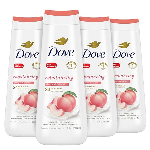 Dove Body Wash Rebalancing White Peach & Rice Milk, 4 Count for Renewed, Healthy Looking Skin, Moisturizing Gentle Skin Cleanser with 24hr Renewing Beauty & Personal Care Dove