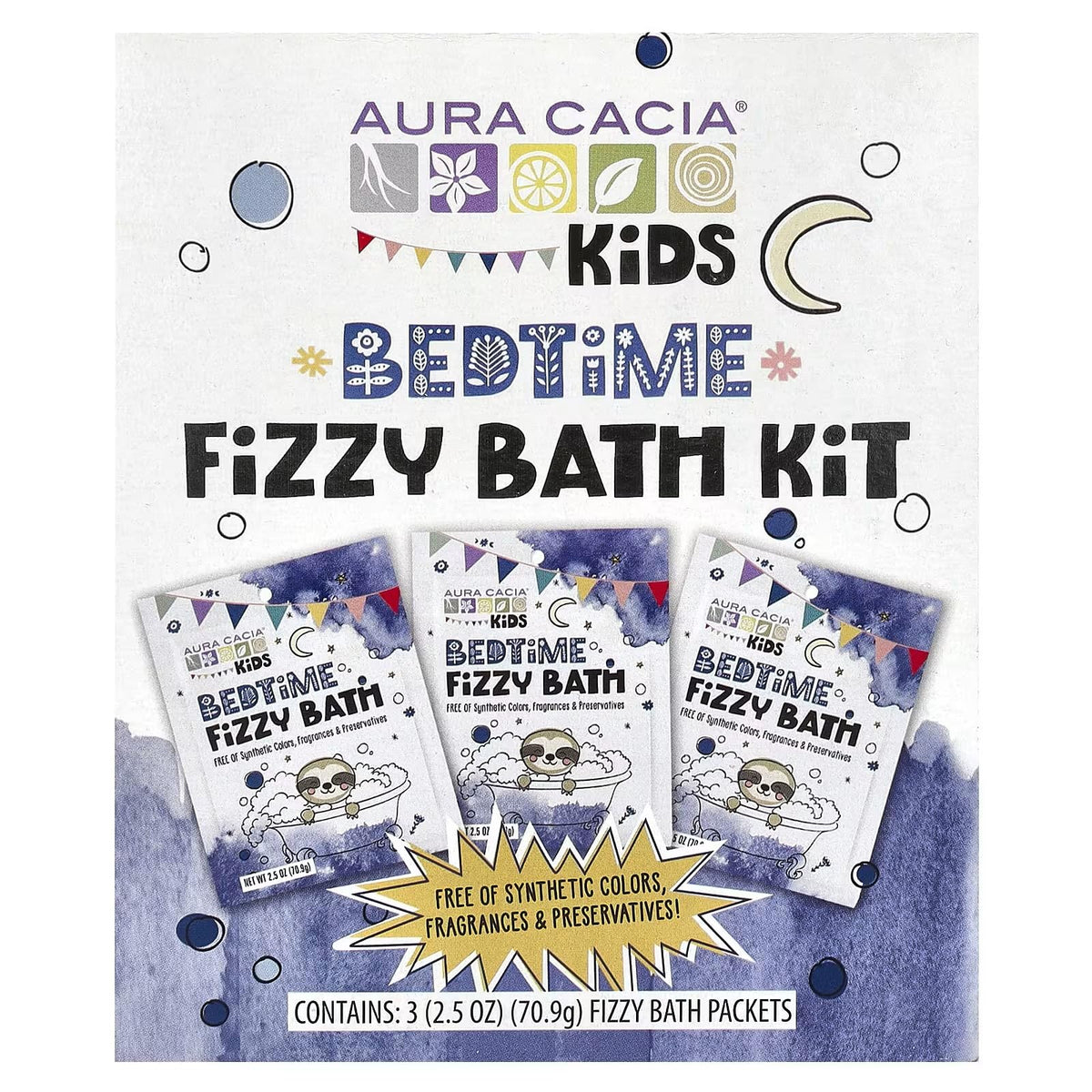 Aura Cacia Kids Bedtime Fizzy Bath Kit 3 x 2.5oz Packets - Fizzy, Foamy and Fun Bath Time! Beauty & Personal Care Aura Cacia