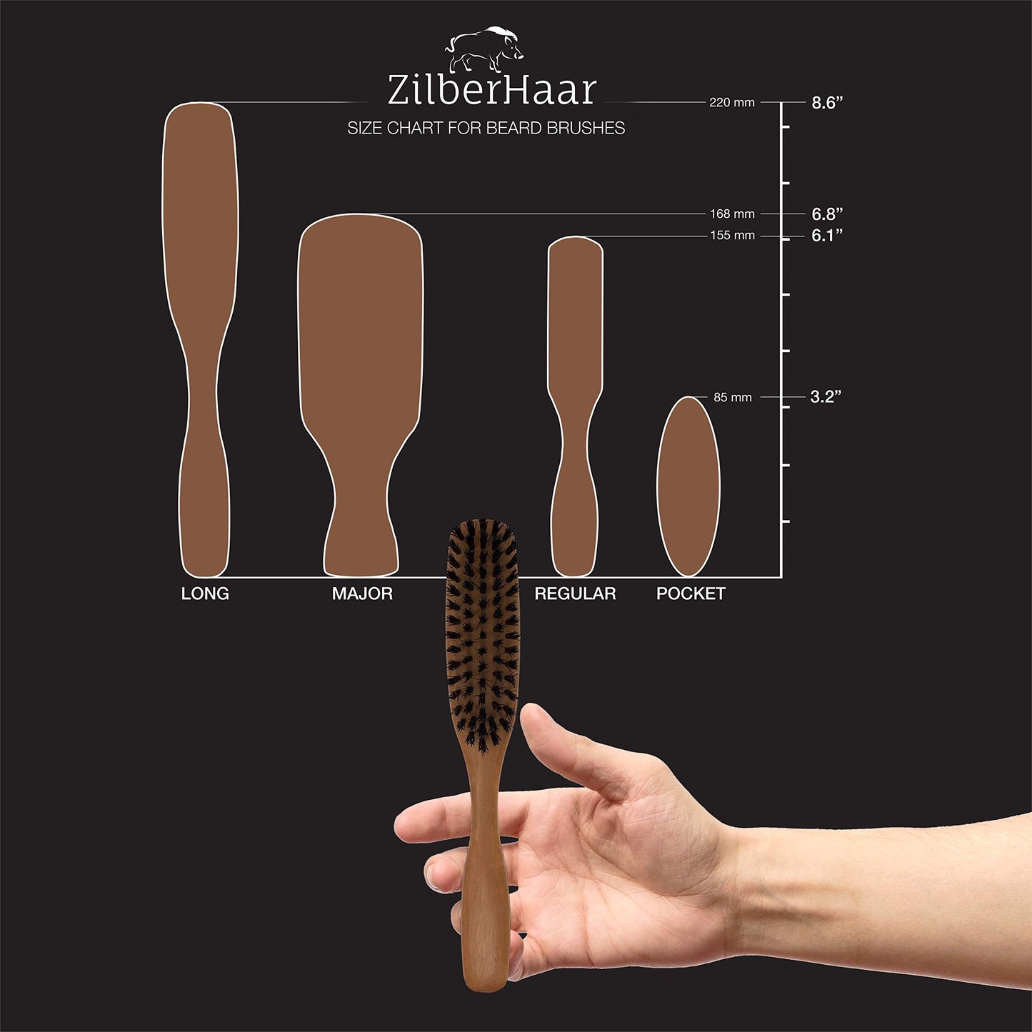 ZilberHaar Long Hair & Beard Brush - Made From Stiff First Cut Boar Bristles And Pearwood - Perfect Beard Care for Men - Works with all Beard Balms Beauty & Personal Care ZilberHaar