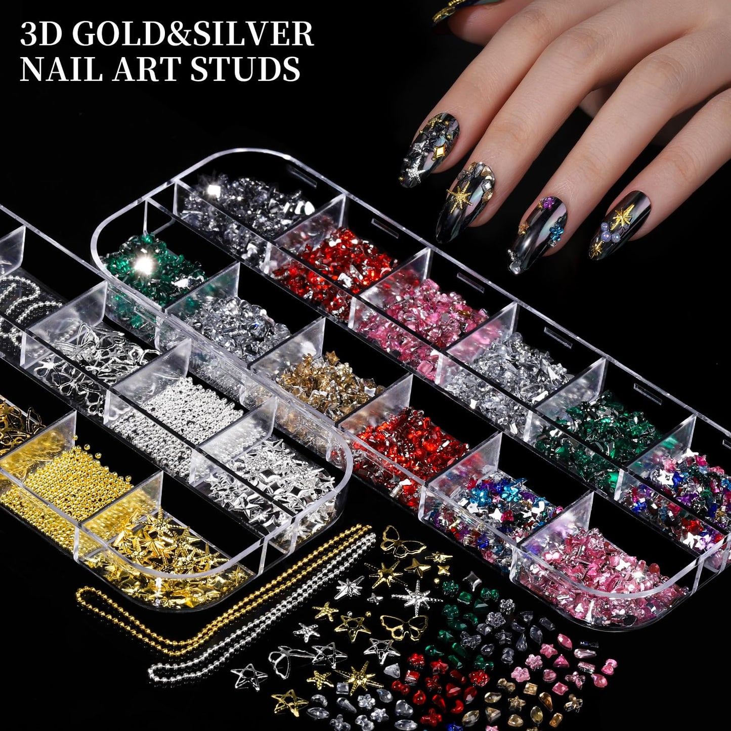 FANDAMEI Nail Charms, Nail Rhinestones Kit with 8 Boxes of Nail Gems, Bedazzling Kit for Nails, Colorful Clear Flatback Rhinestones, Charms Y2K Beauty and Personal Care Fandamei